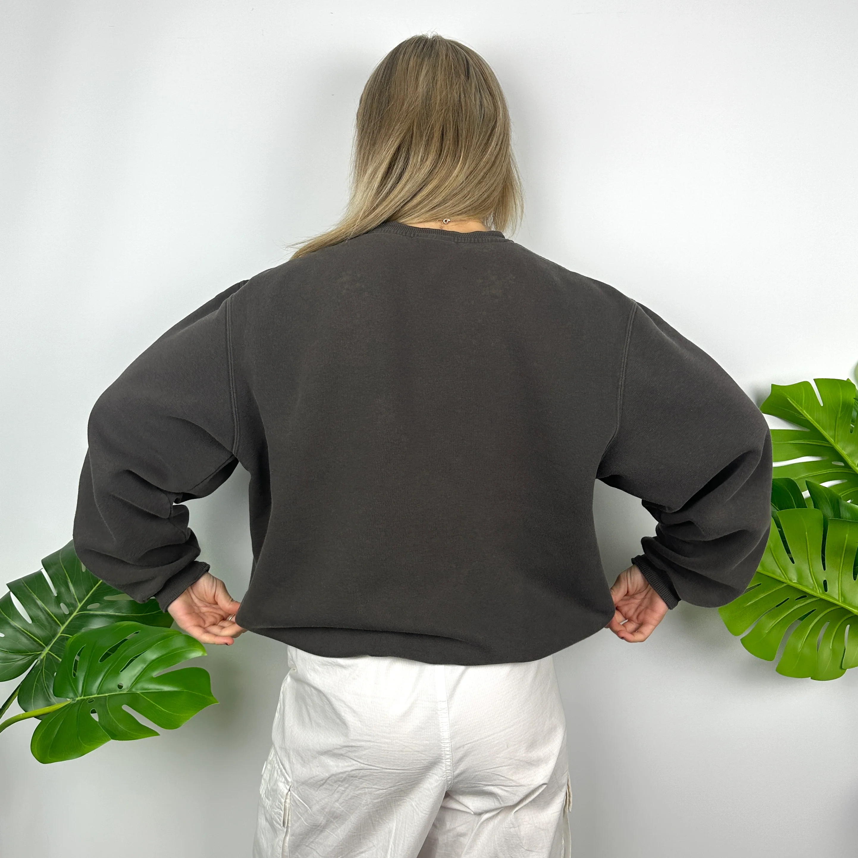 Adidas Mocha Brown Embroidered Spell Out Sweatshirt (M) - Image 9