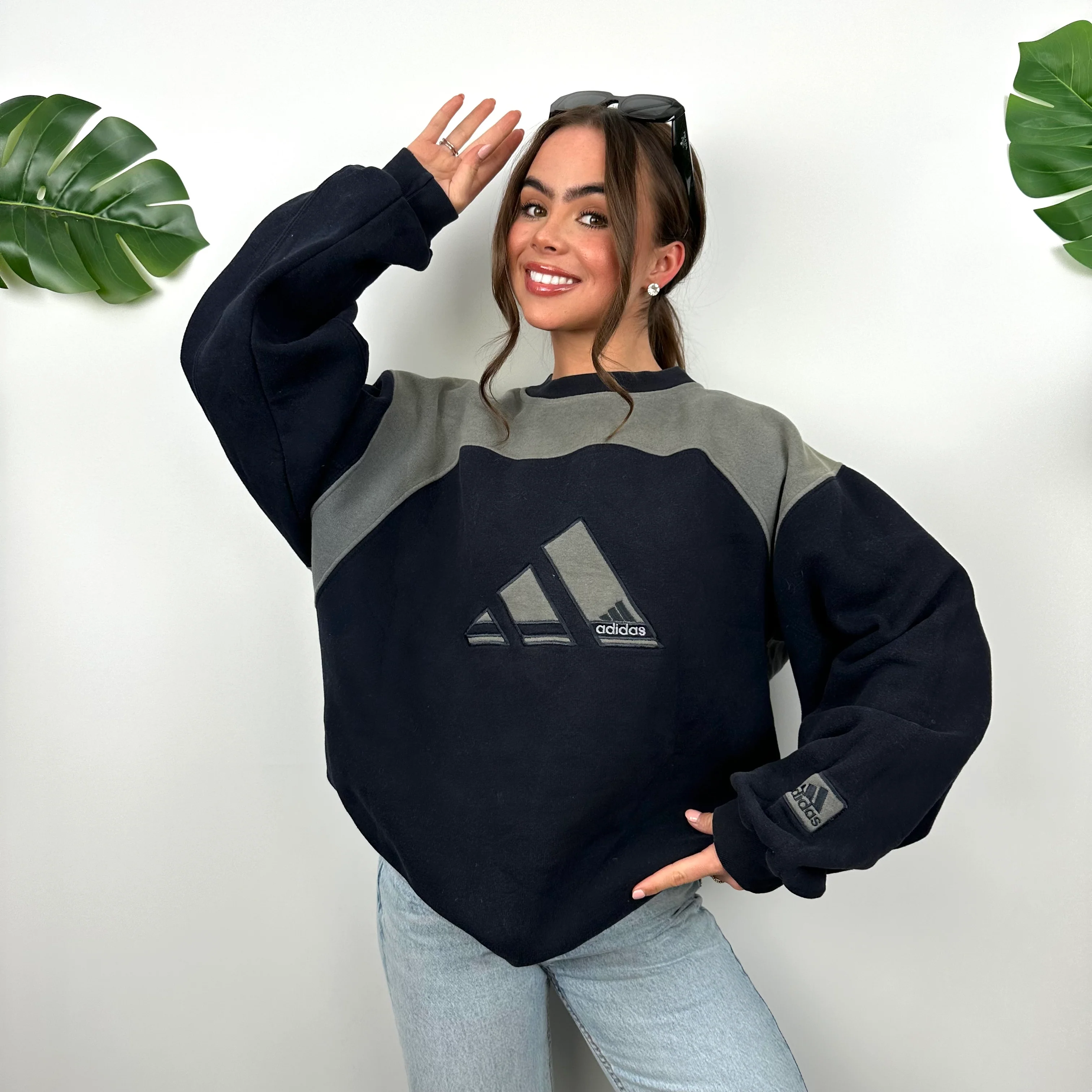 Adidas Navy Embroidered Spell Out Logo Sweatshirt (L) - Image 2