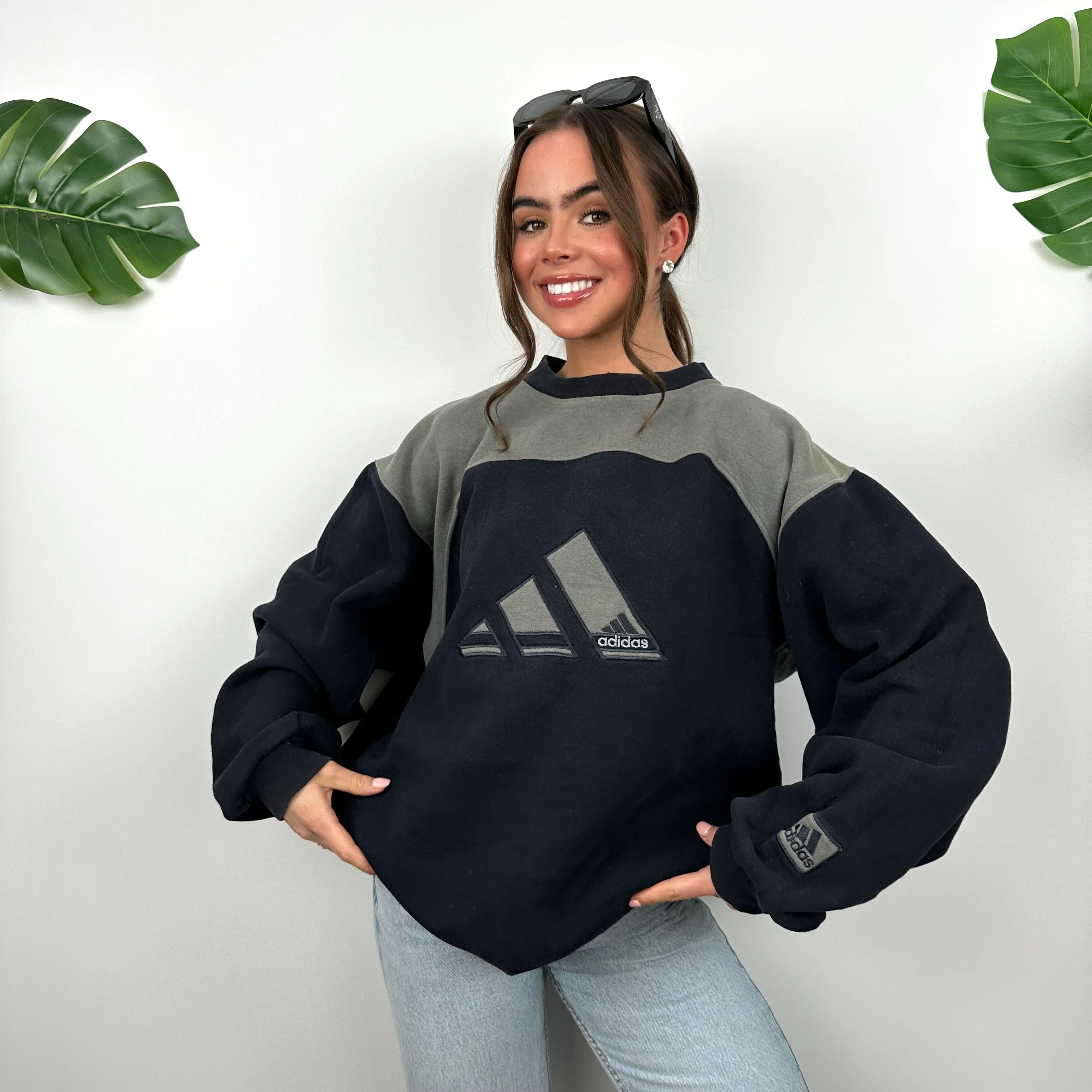 Adidas Navy Embroidered Spell Out Logo Sweatshirt (L) - Image 4