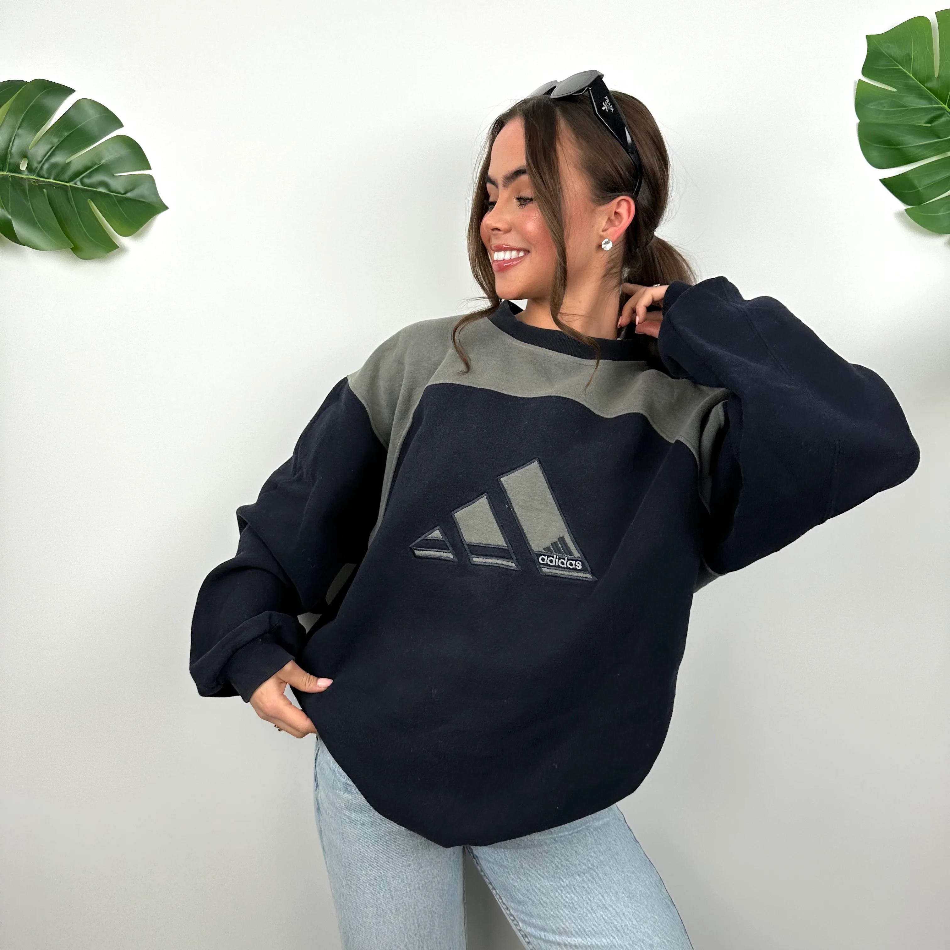 Adidas Navy Embroidered Spell Out Logo Sweatshirt (L) - Image 5