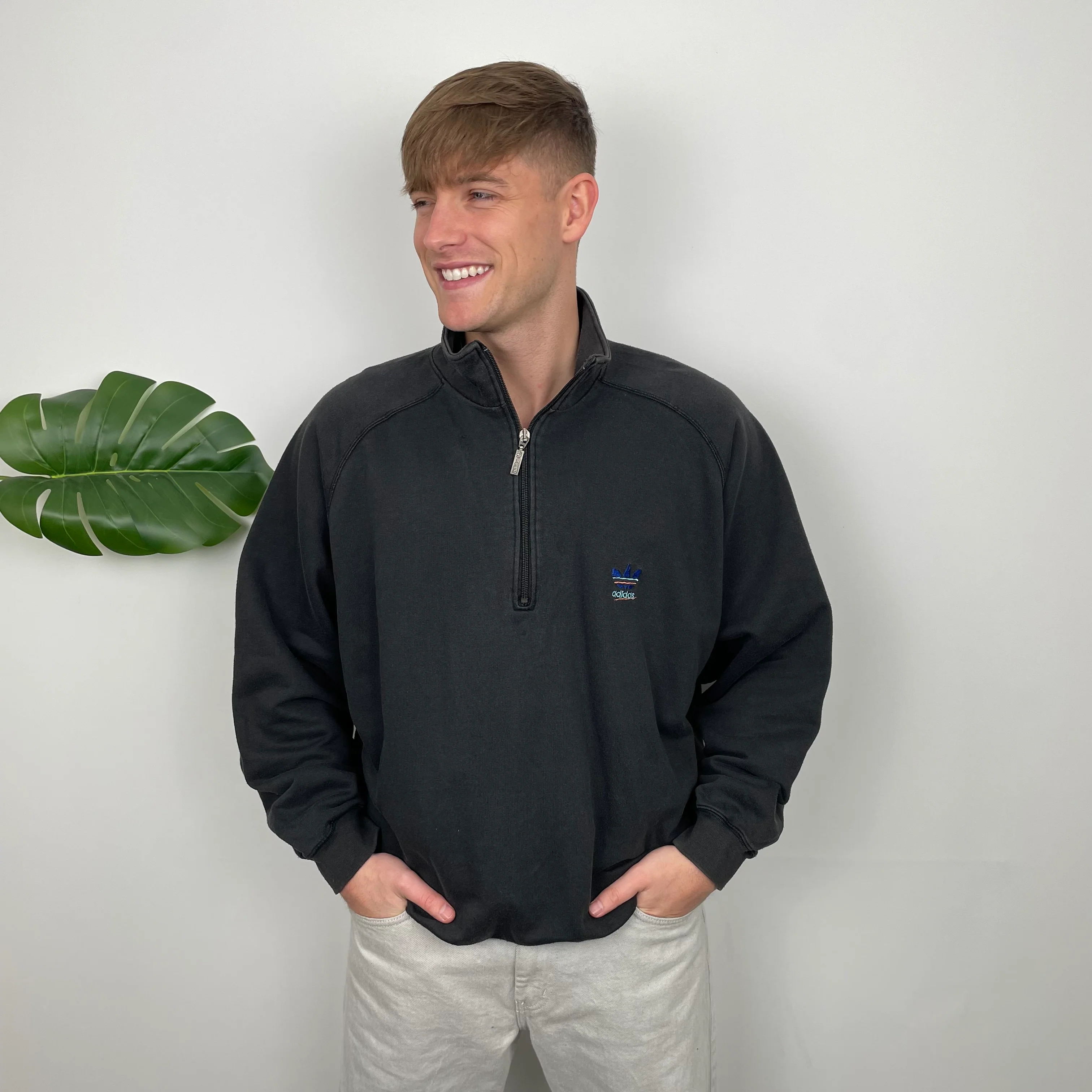 Adidas Black Embroidered Spell Out Quarter Zip Sweatshirt (L) - Image 6