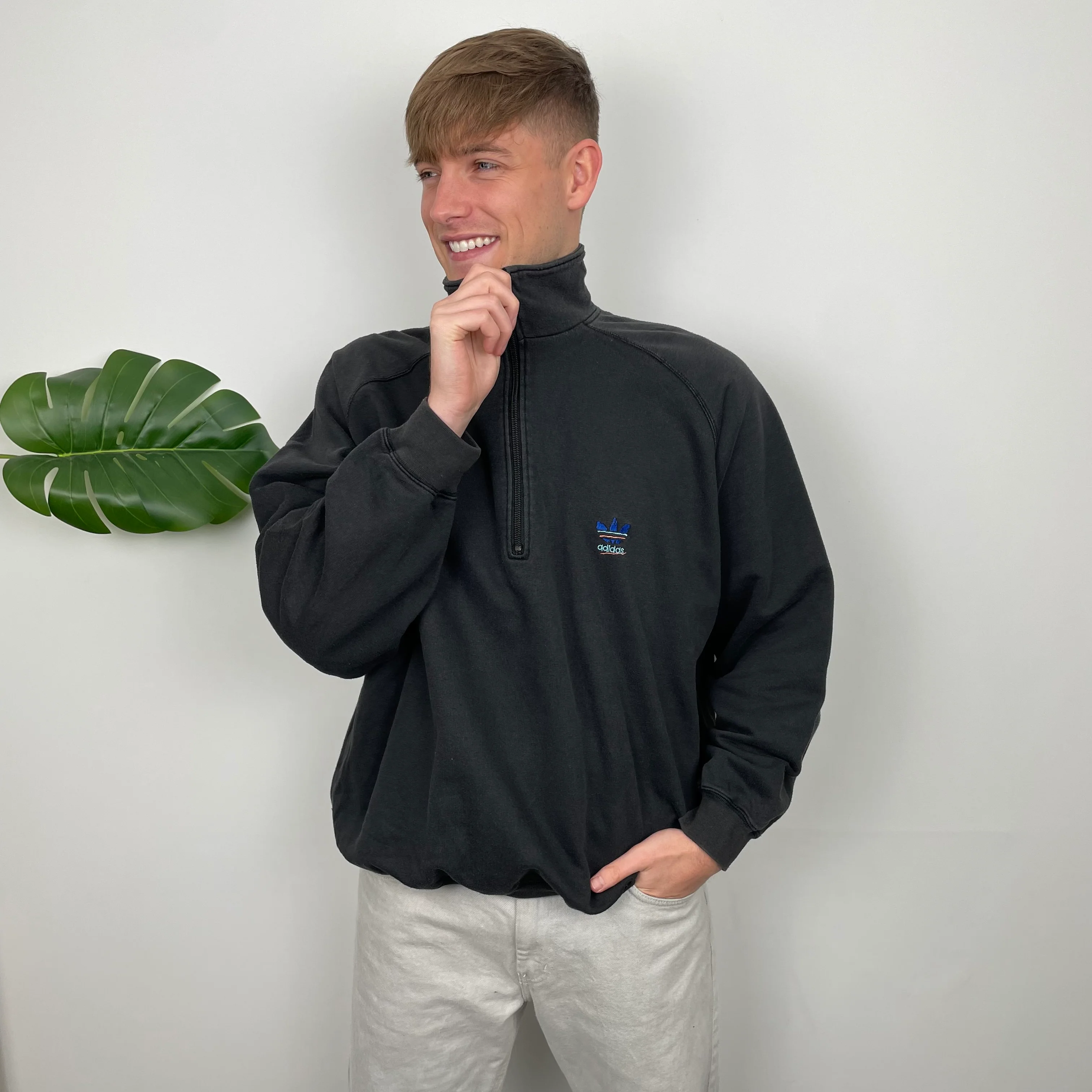 Adidas Black Embroidered Spell Out Quarter Zip Sweatshirt (L) - Image 9