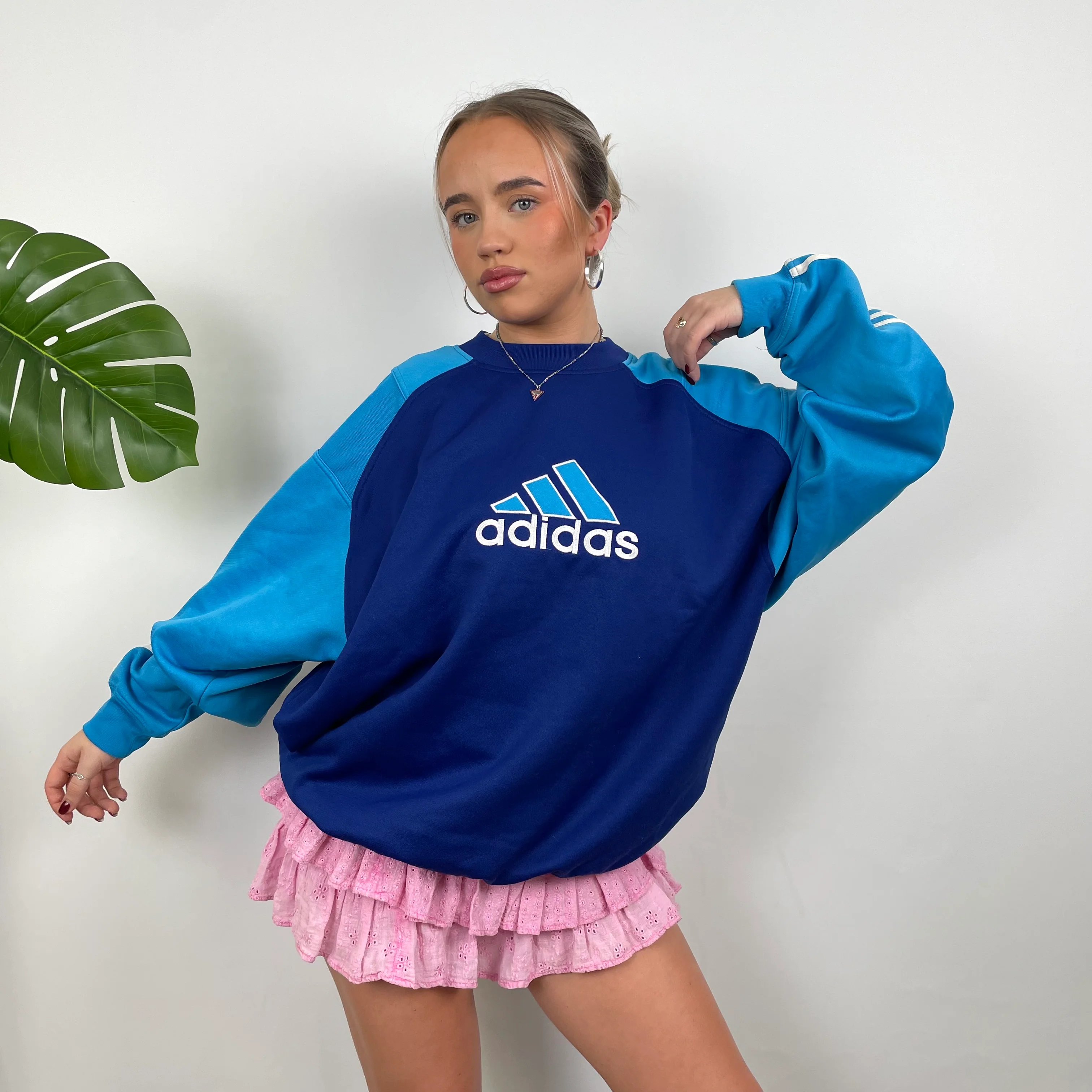 Adidas Navy Embroidered Spell Out Sweatshirt (L)