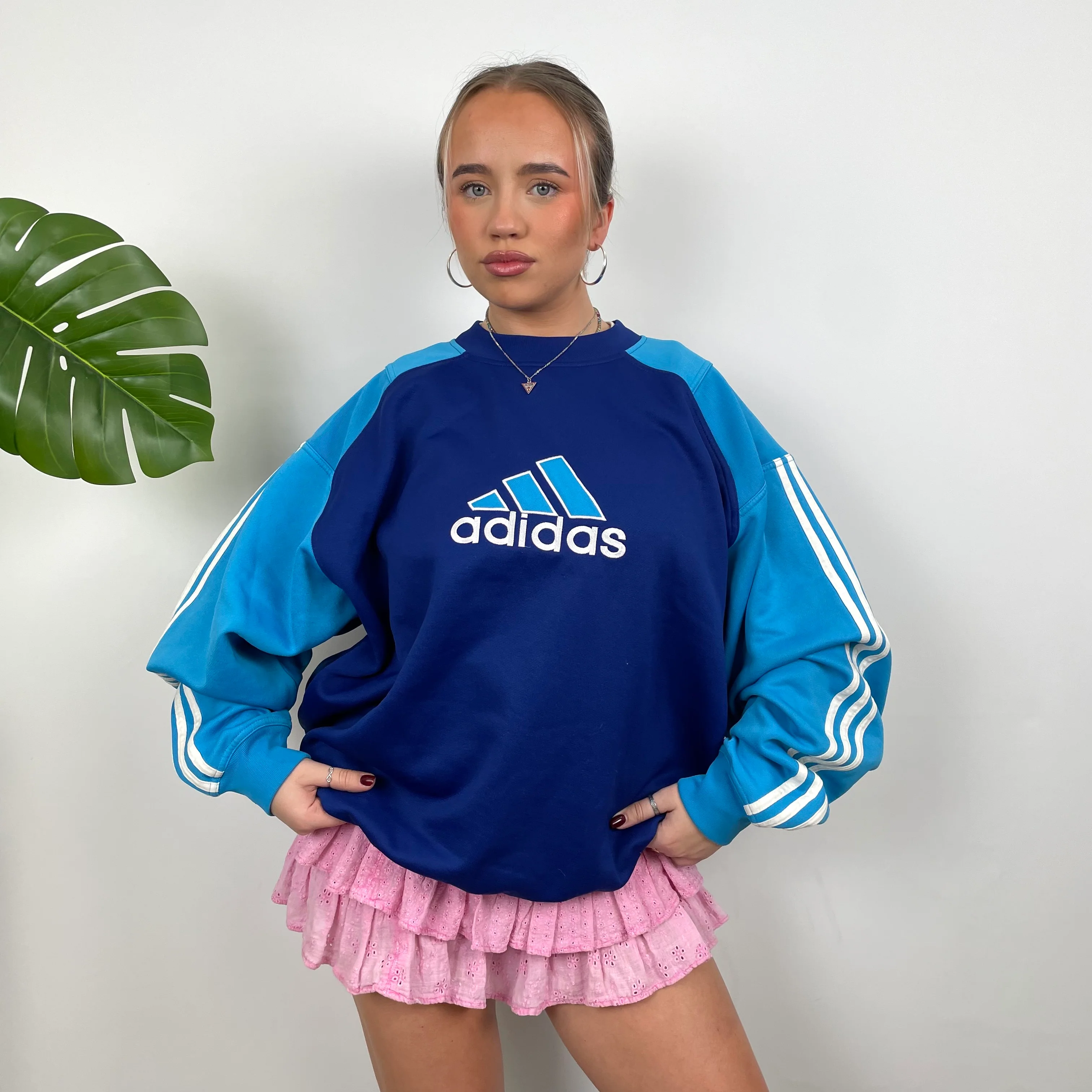 Adidas Navy Embroidered Spell Out Sweatshirt (L) - Image 4