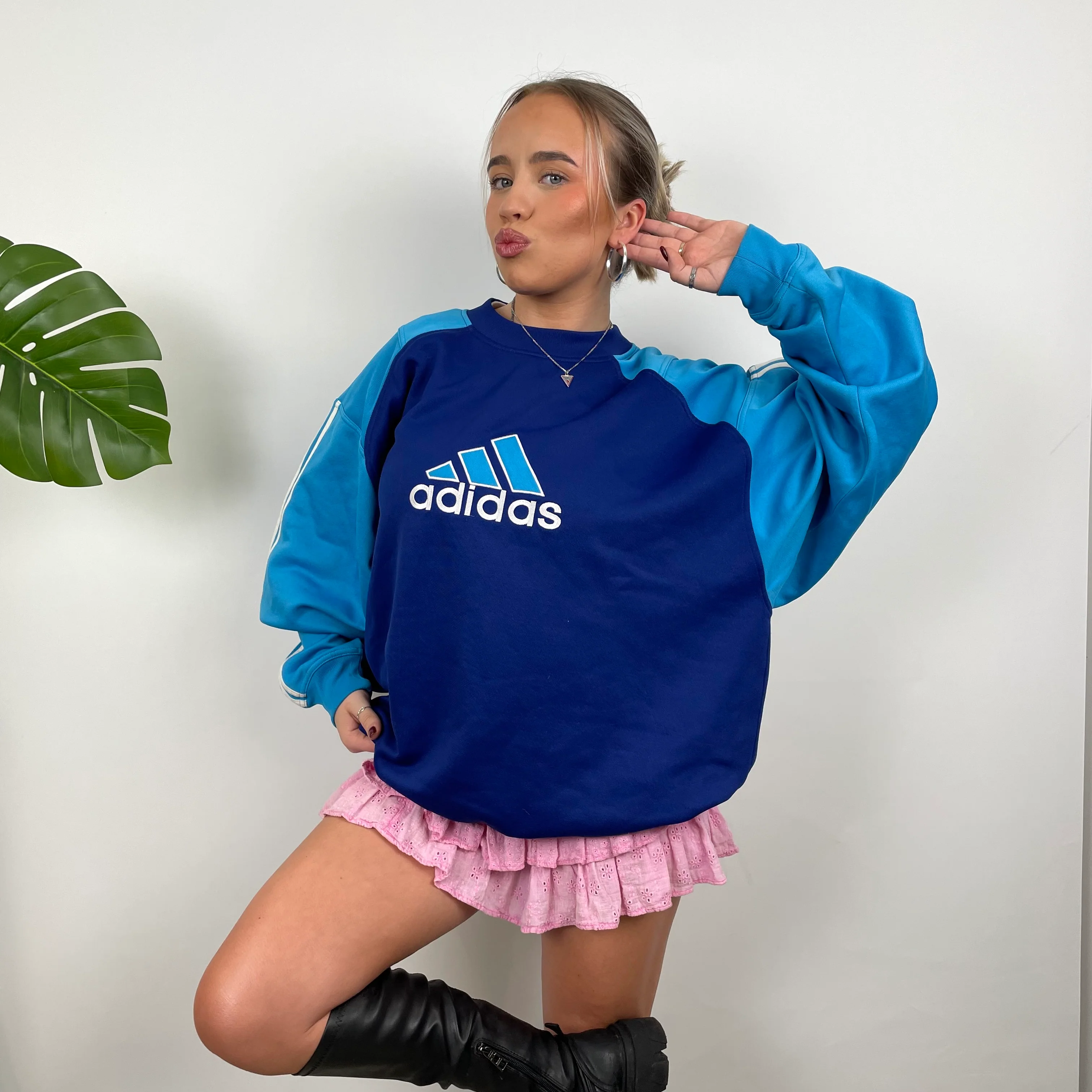 Adidas Navy Embroidered Spell Out Sweatshirt (L) - Image 5