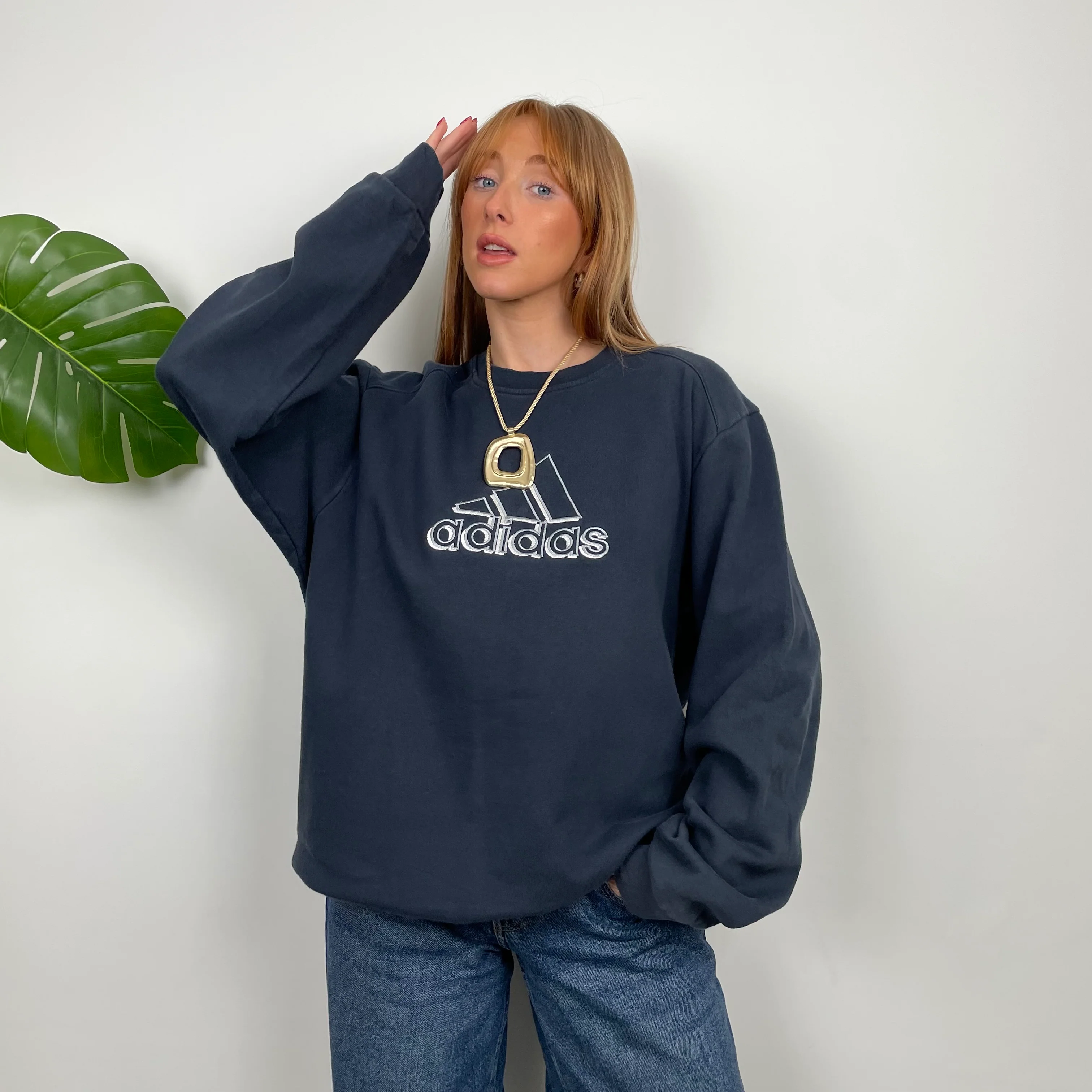 Adidas Navy Embroidered Spell Out Sweatshirt (M) - Image 2