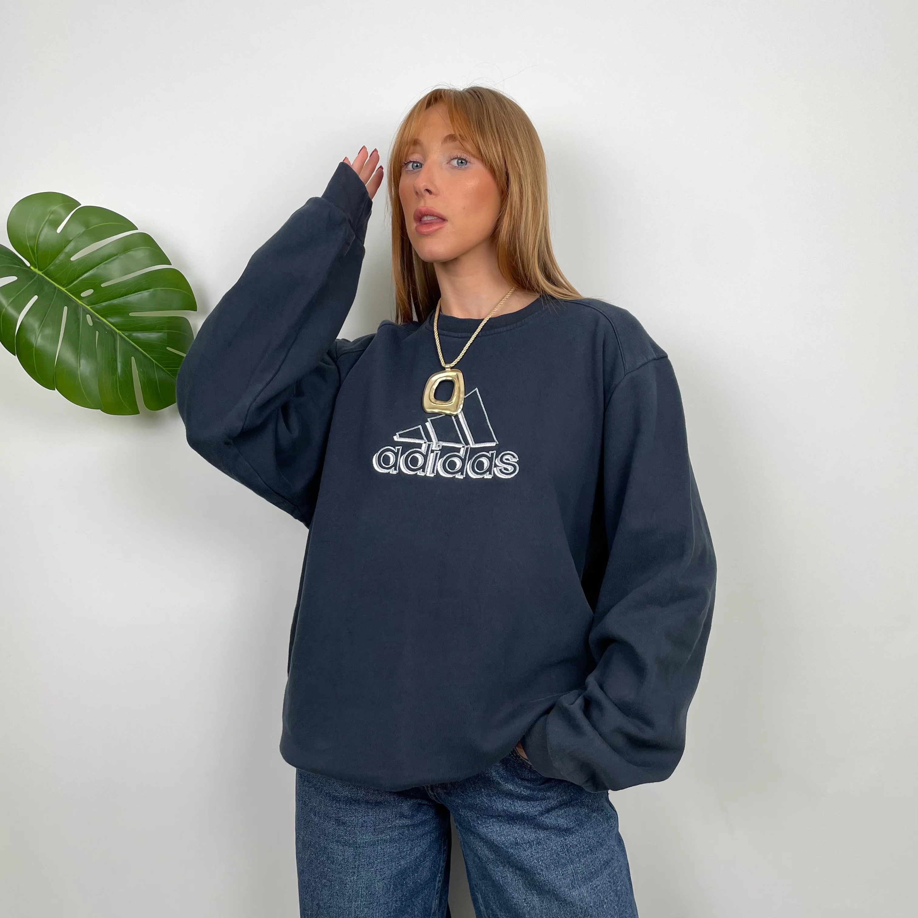 Adidas Navy Embroidered Spell Out Sweatshirt (M) - Image 3