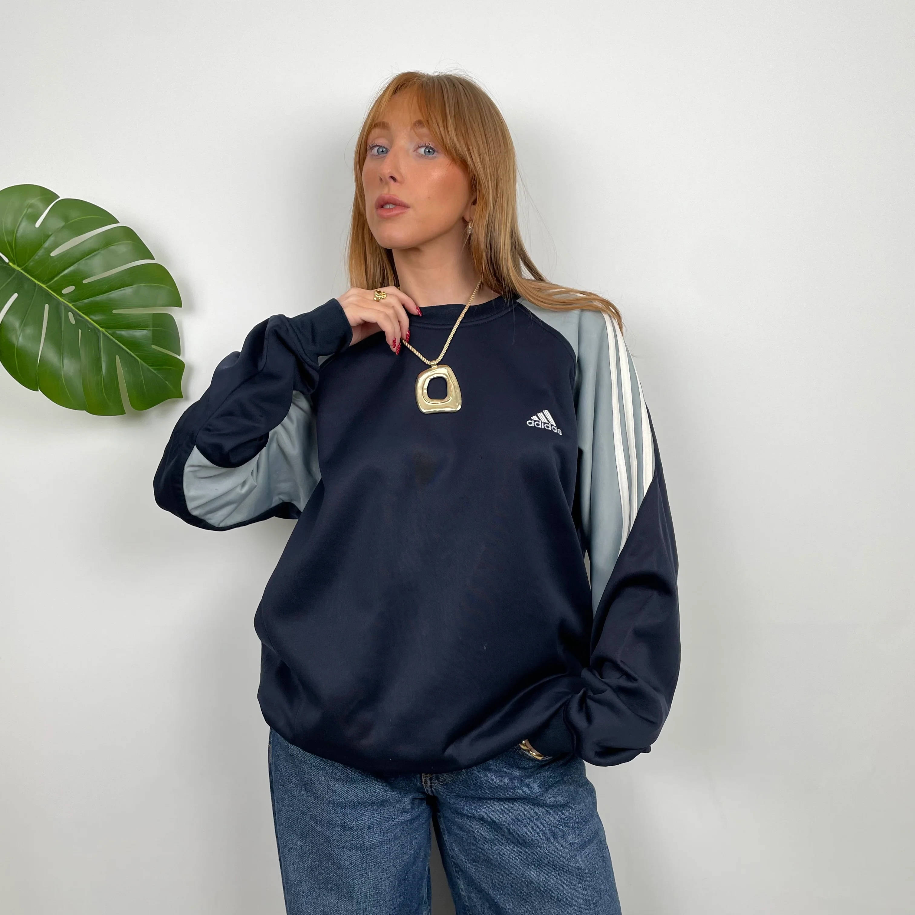 Adidas Navy Embroidered Spell Out Sweatshirt (L) - Image 2