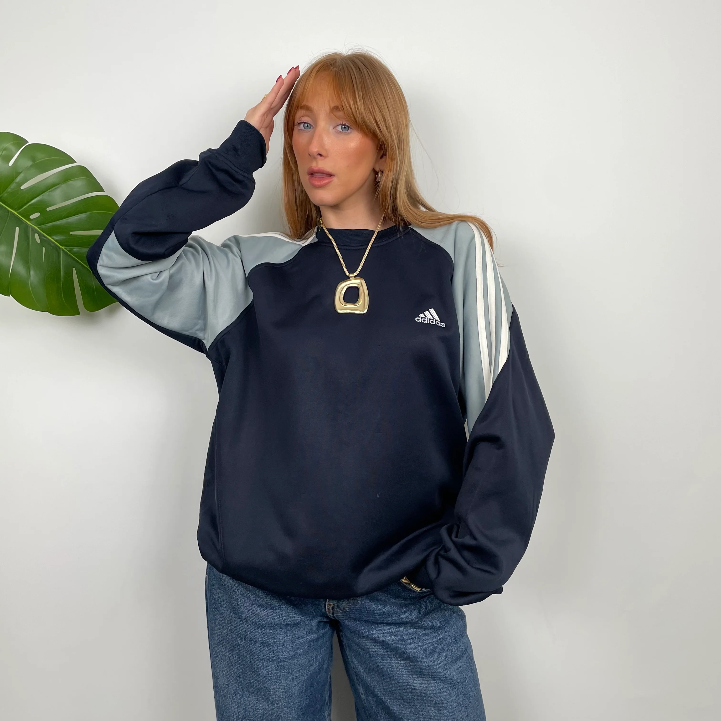 Adidas Navy Embroidered Spell Out Sweatshirt (L) - Image 3
