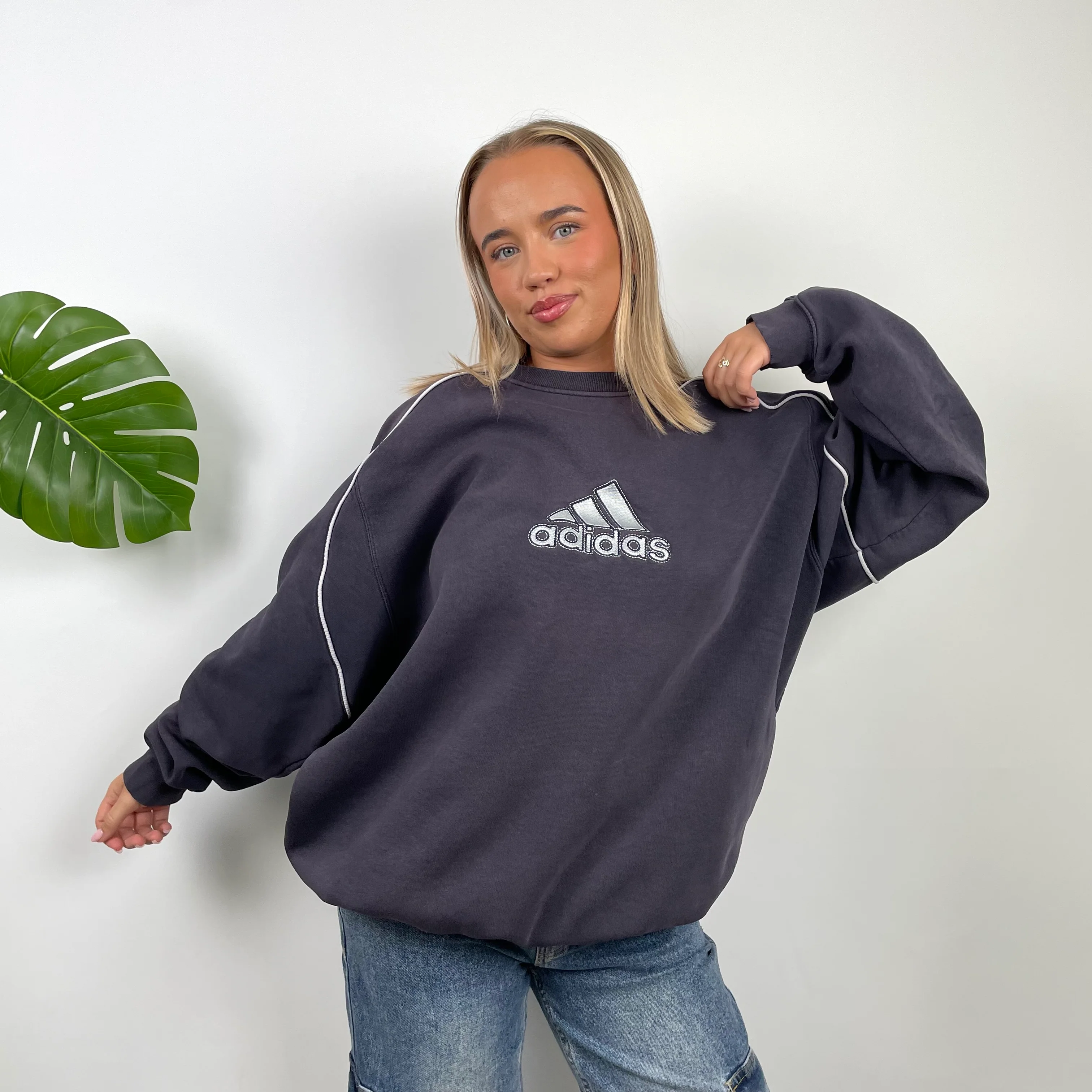 Adidas Navy Embroidered Spell Out Sweatshirt (L) - Image 2