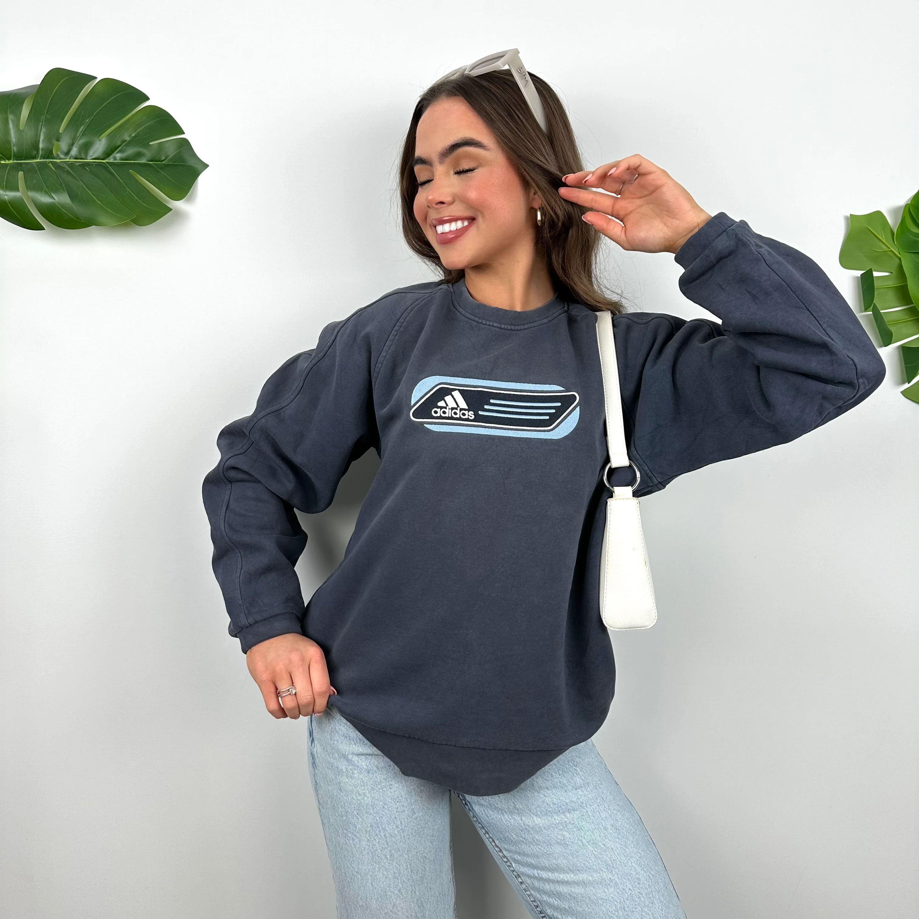 Adidas Navy Embroidered Spell Out Sweatshirt (S) - Image 4