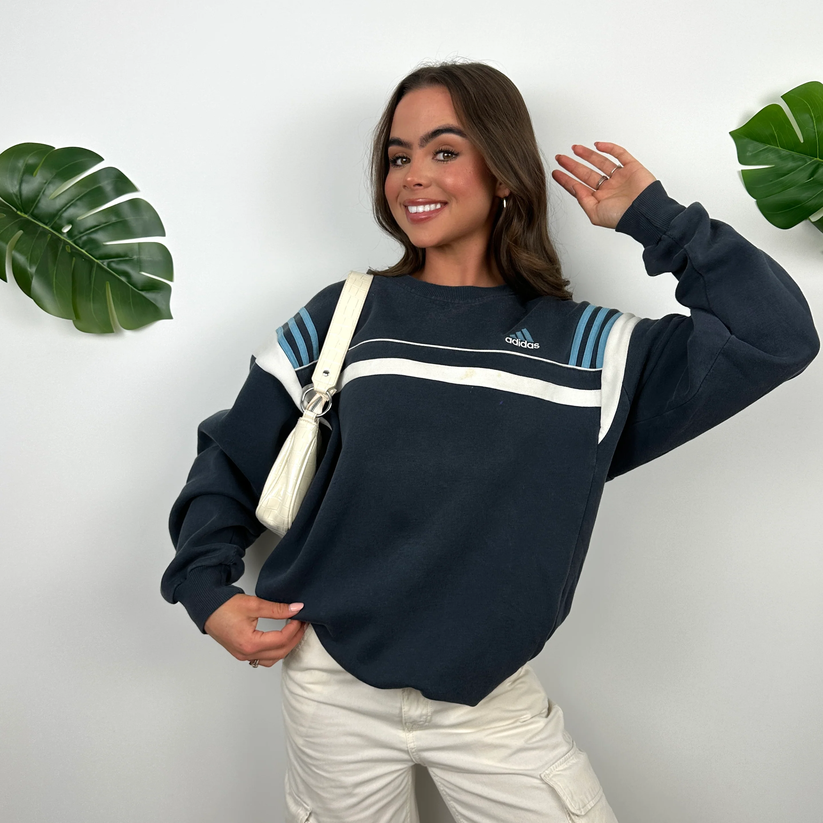 Adidas Navy Embroidered Spell Out Sweatshirt (M) - Image 5