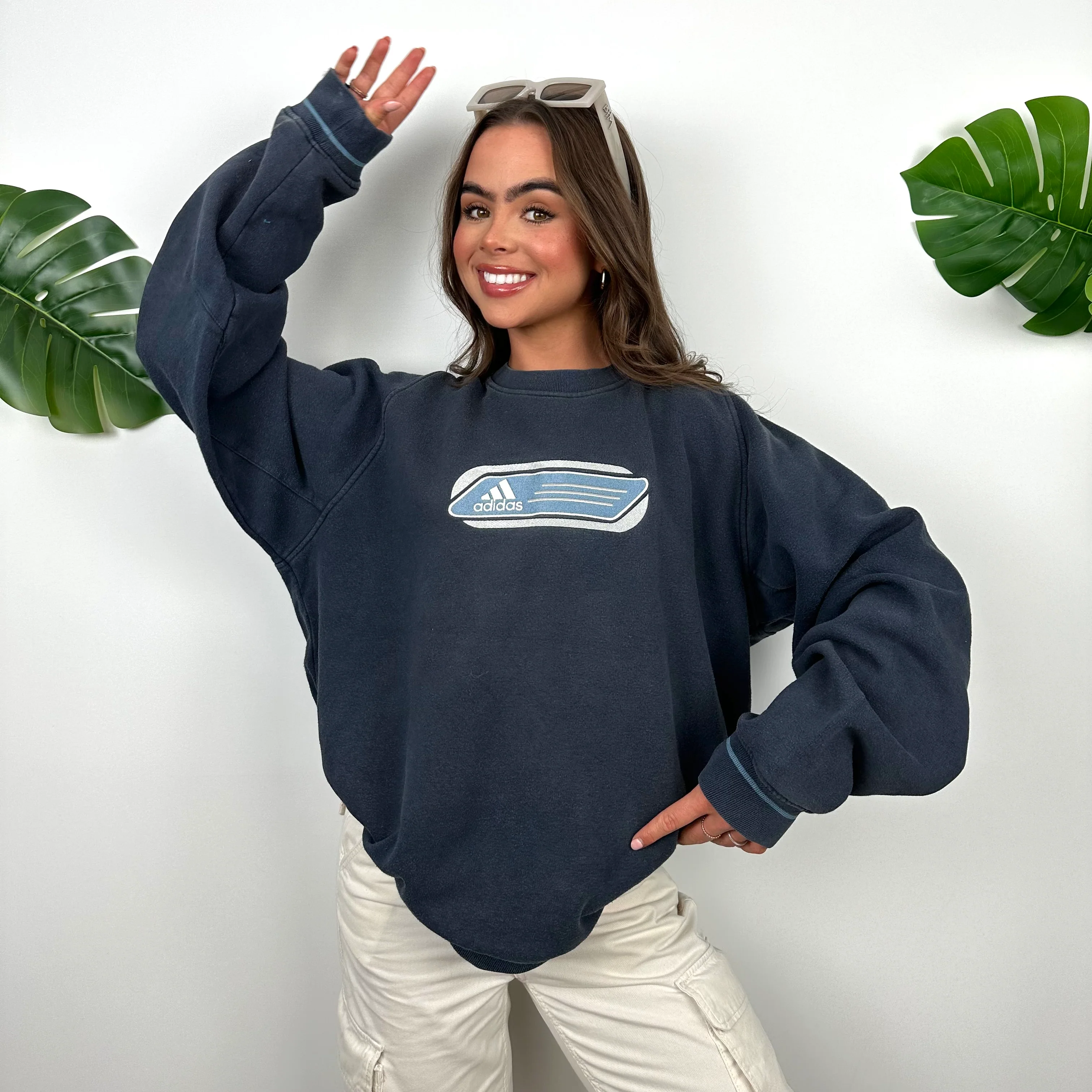 Adidas Navy Embroidered Spell Out Sweatshirt (L) - Image 2