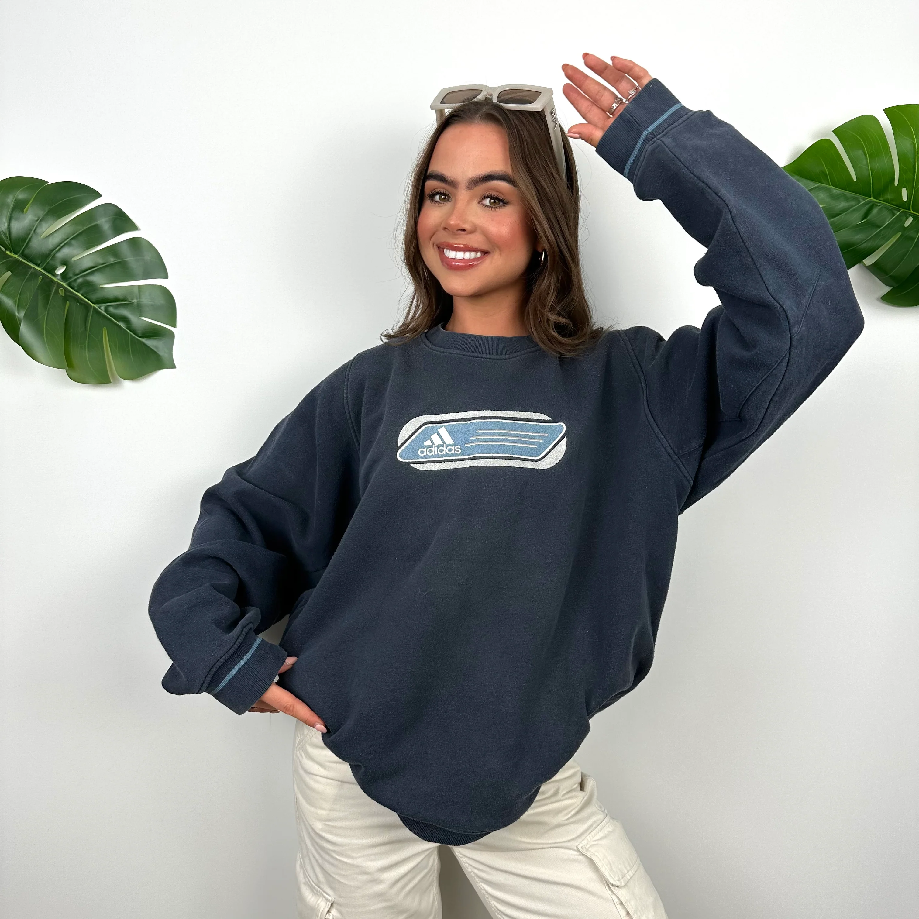 Adidas Navy Embroidered Spell Out Sweatshirt (L) - Image 3