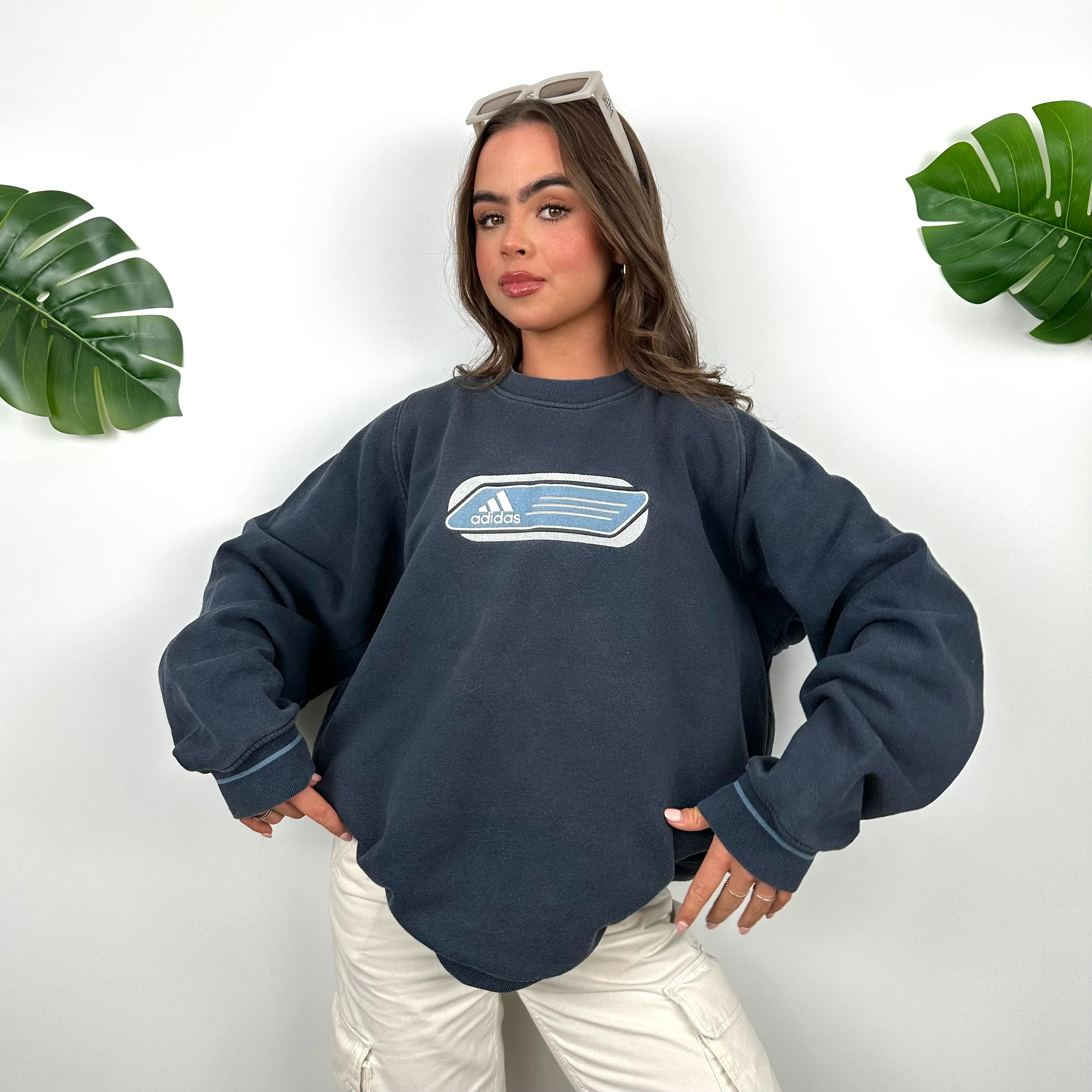 Adidas Navy Embroidered Spell Out Sweatshirt (L) - Image 4