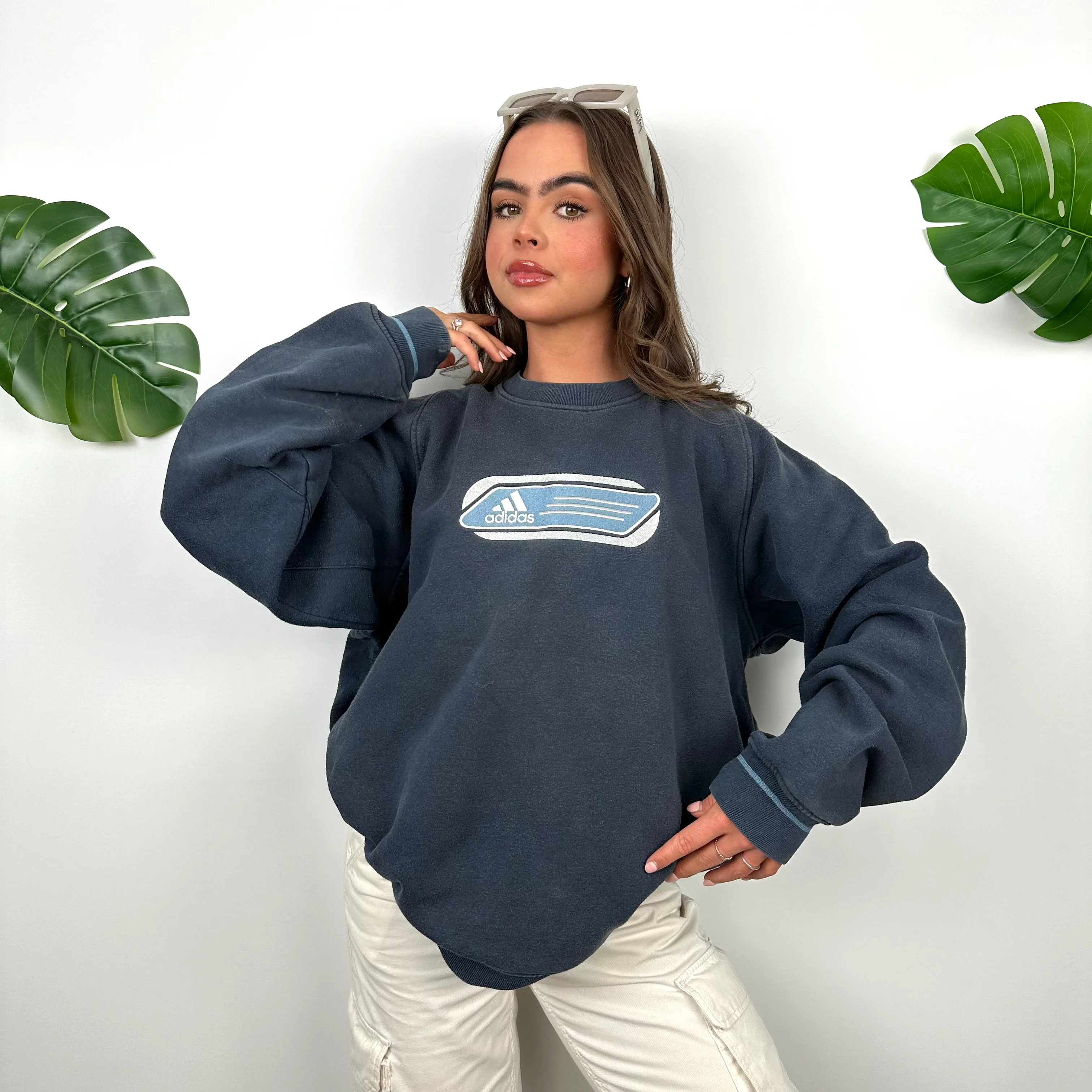 Adidas Navy Embroidered Spell Out Sweatshirt (L) - Image 6