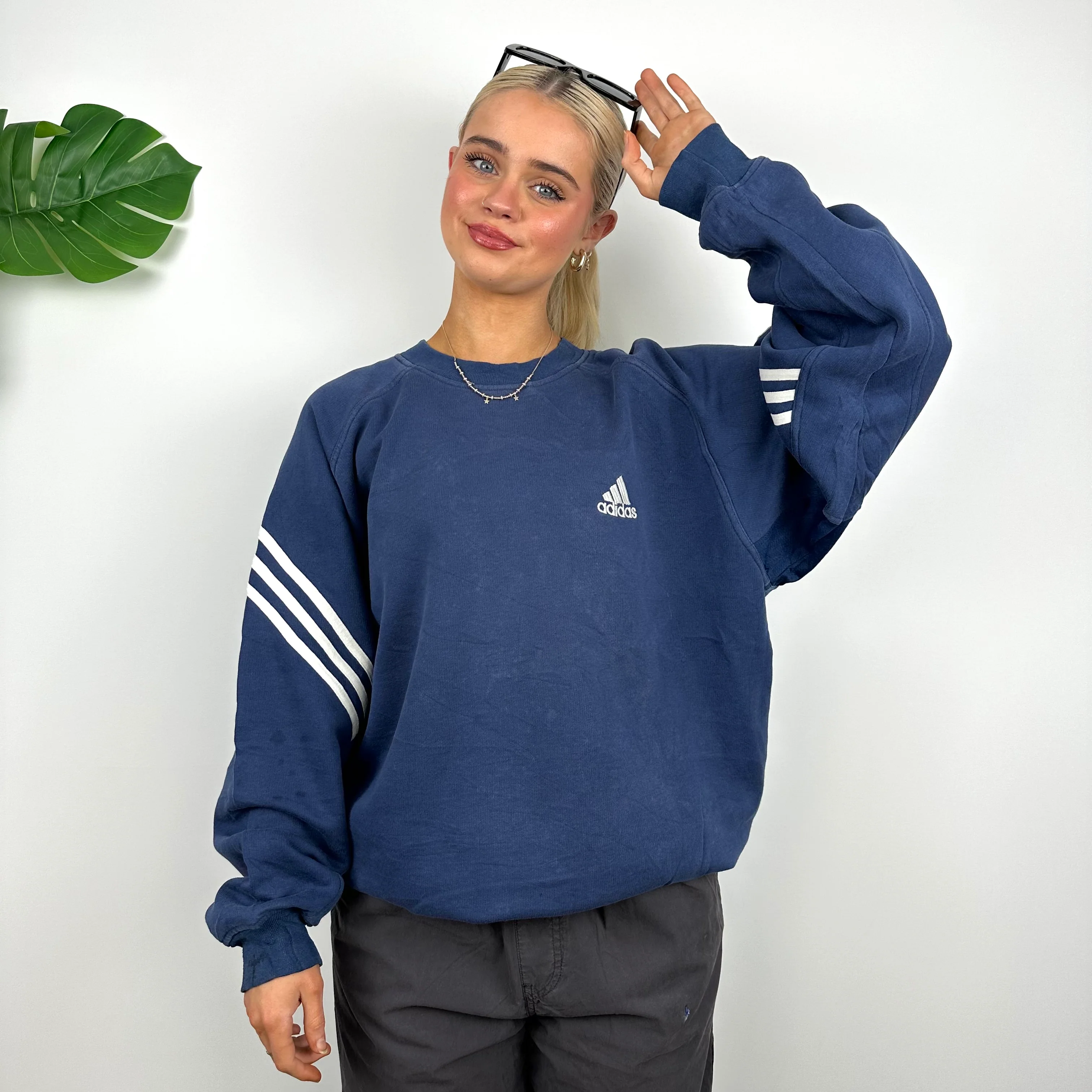 Adidas Navy Embroidered Spell Out Sweatshirt (M) - Image 3