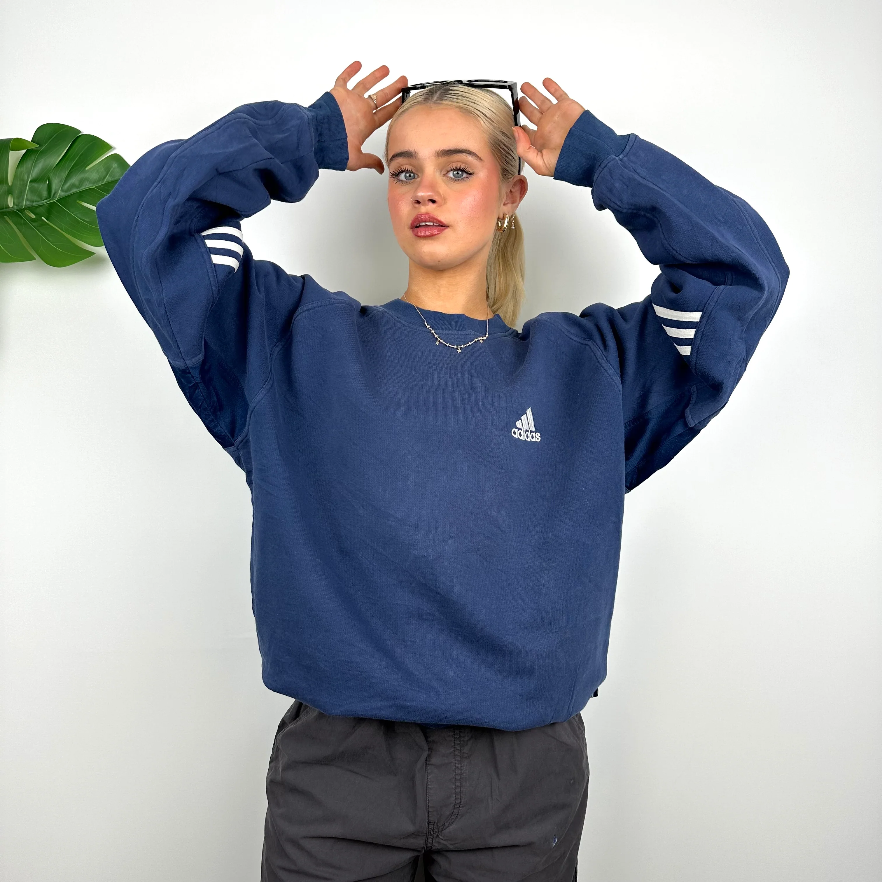 Adidas Navy Embroidered Spell Out Sweatshirt (M) - Image 4