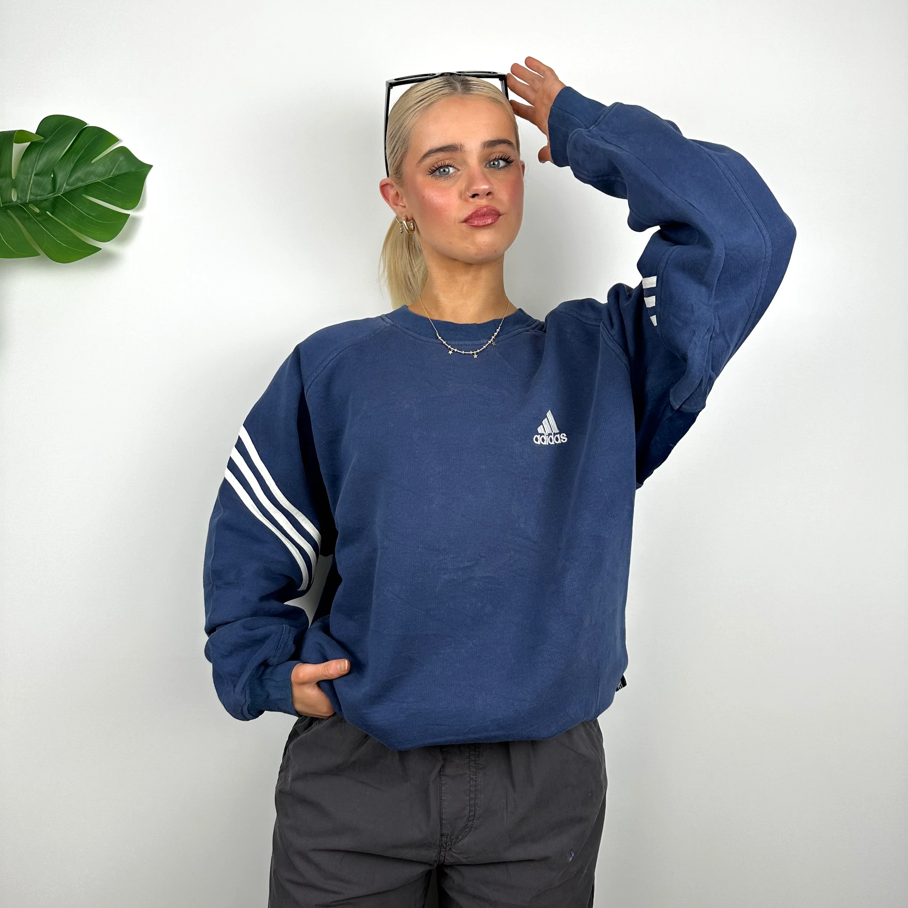Adidas Navy Embroidered Spell Out Sweatshirt (M) - Image 5