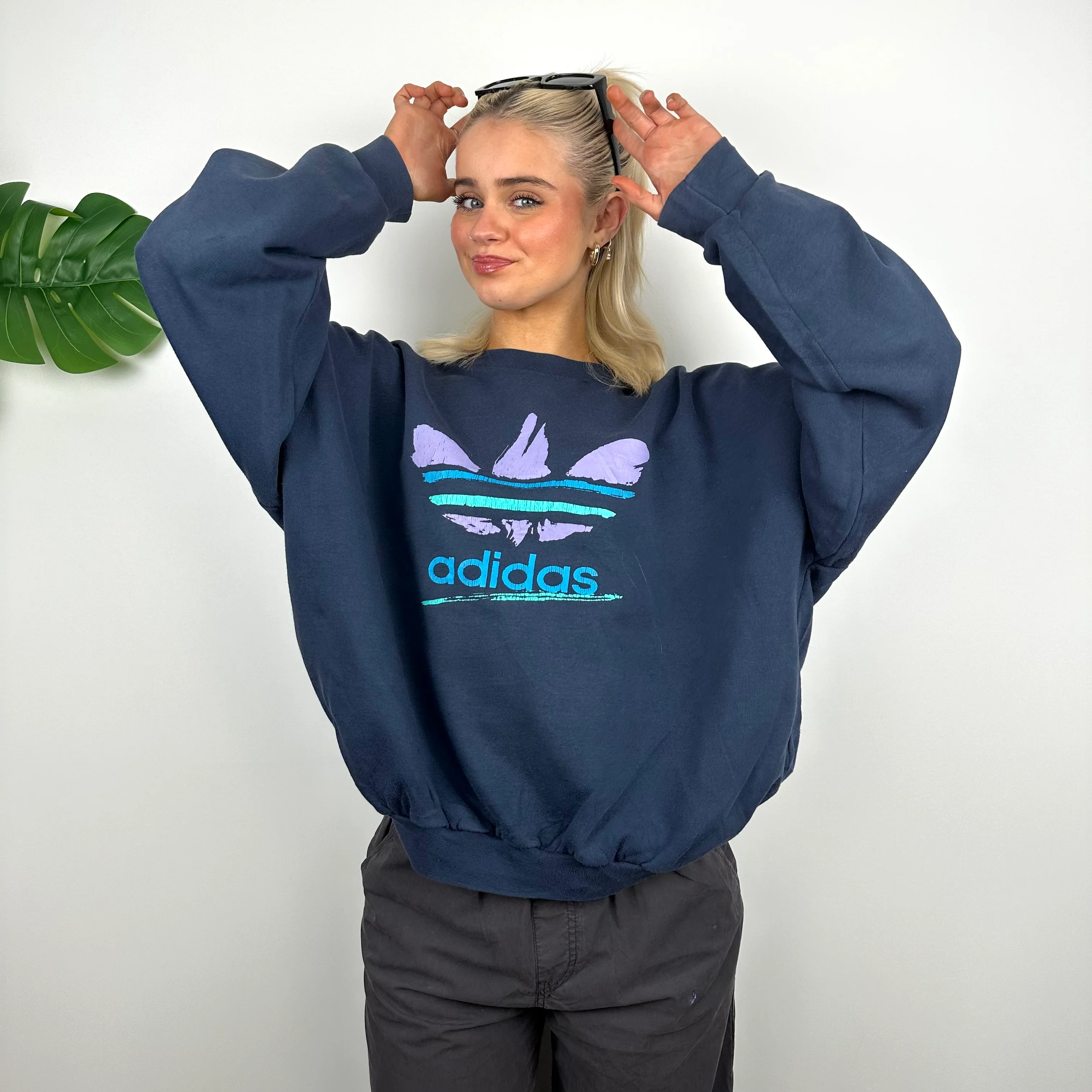 Adidas Navy Colour Block Spell Out Sweatshirt (M)