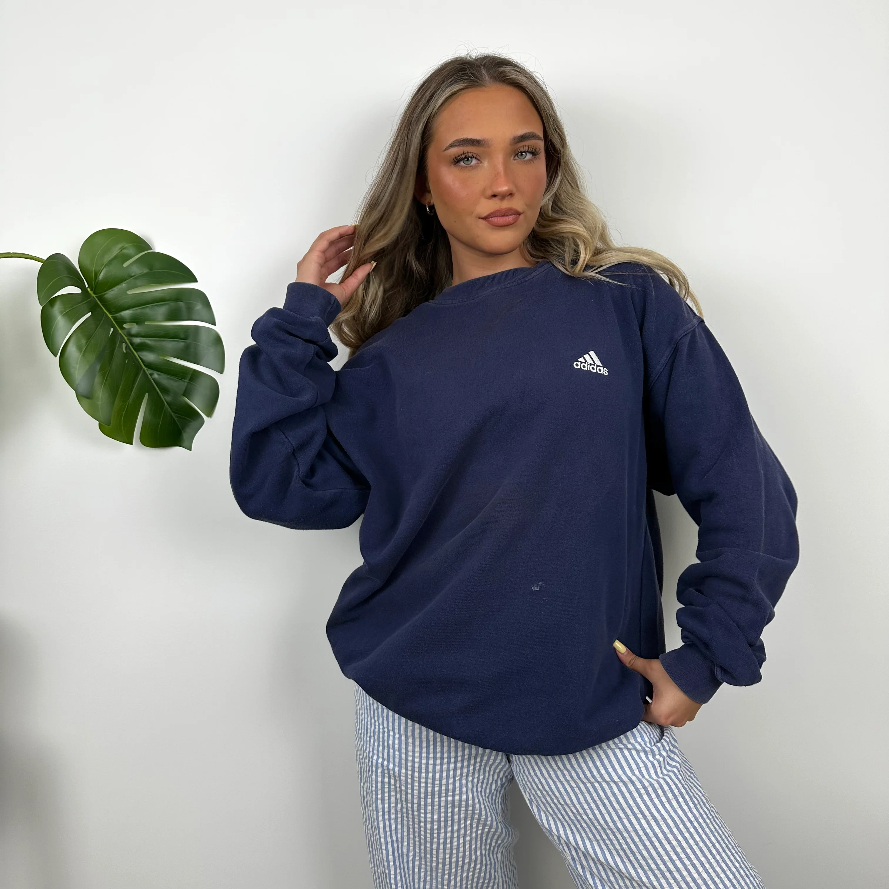 Adidas Navy Embroidered Spell Out Sweatshirt (M) - Image 2