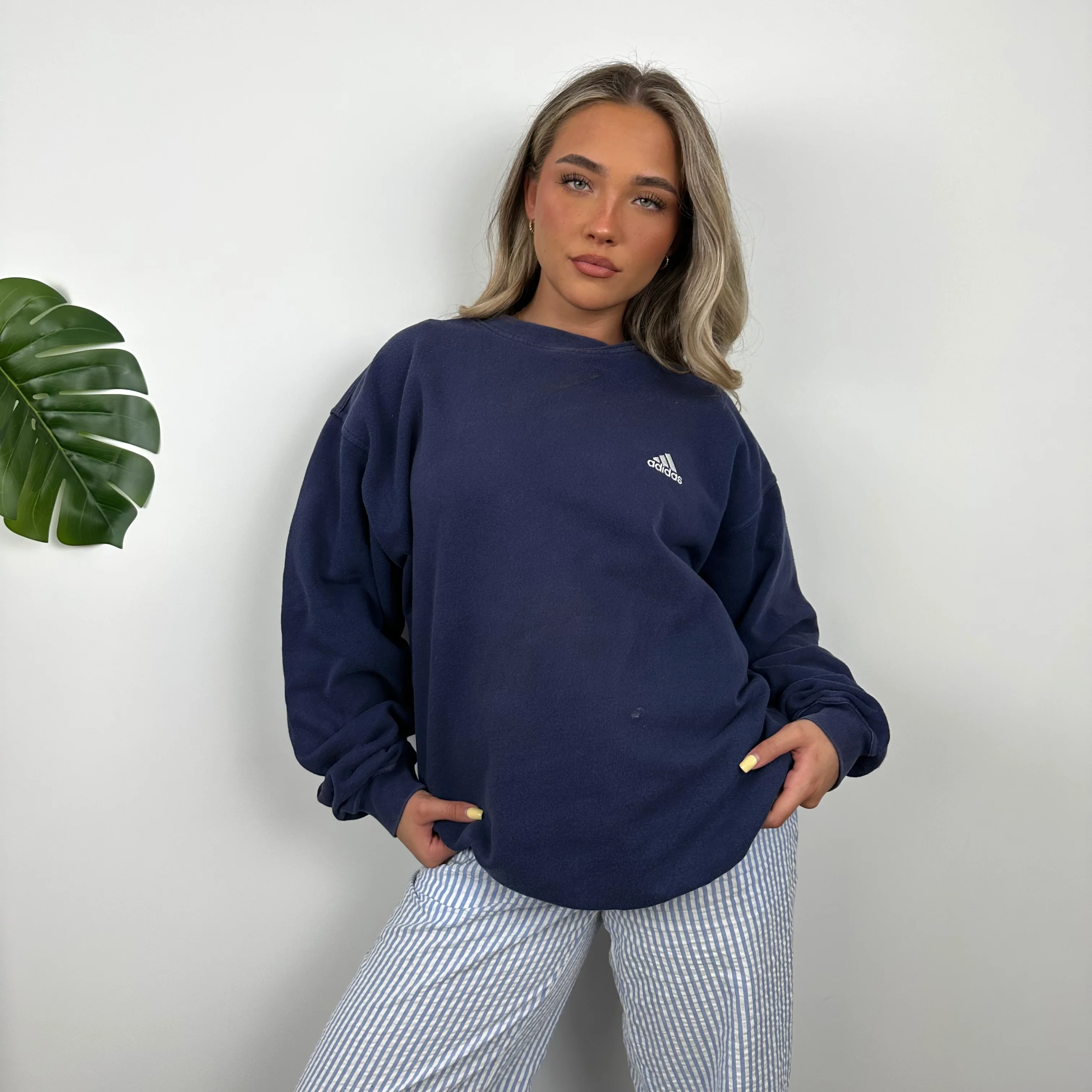 Adidas Navy Embroidered Spell Out Sweatshirt (M) - Image 3