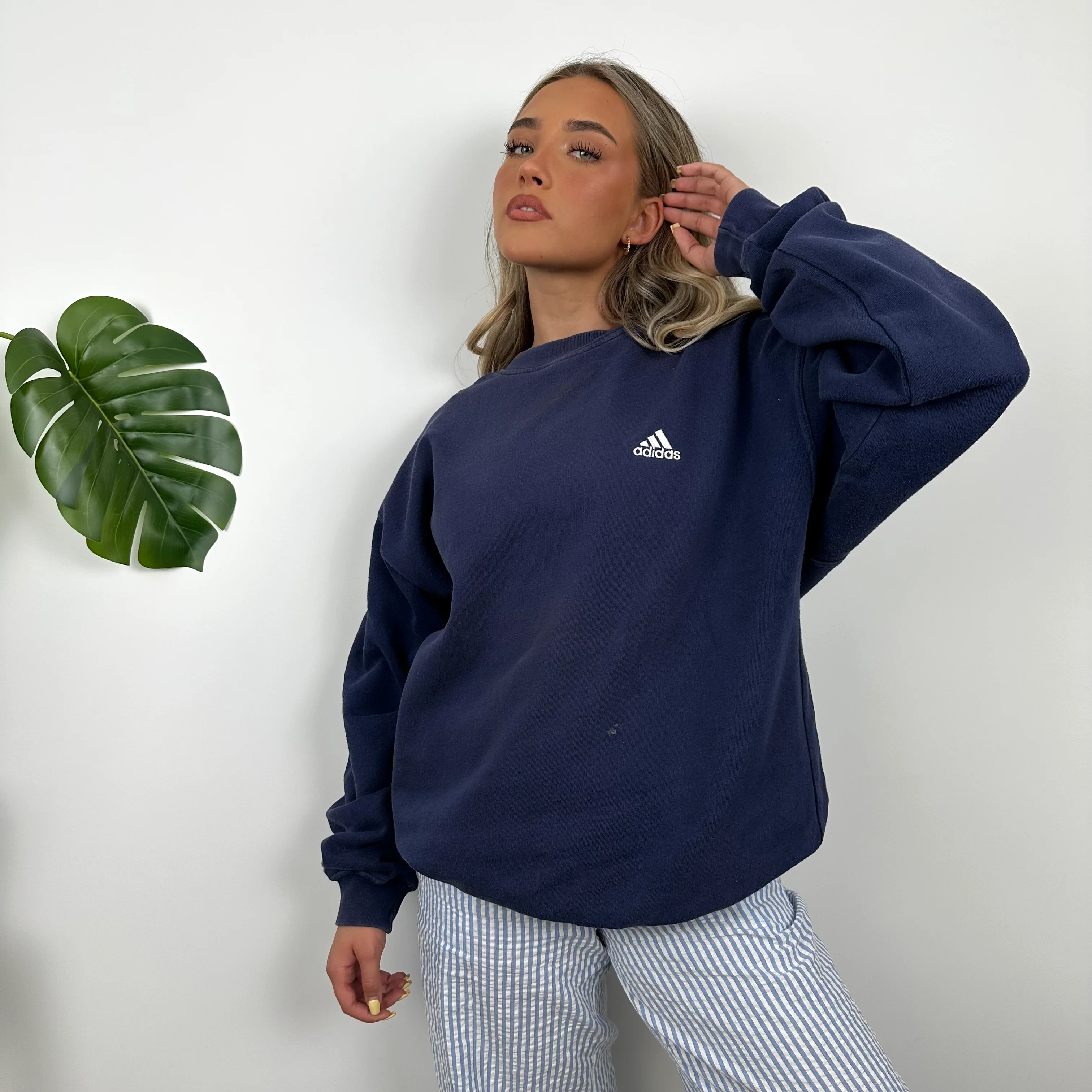 Adidas Navy Embroidered Spell Out Sweatshirt (M) - Image 5