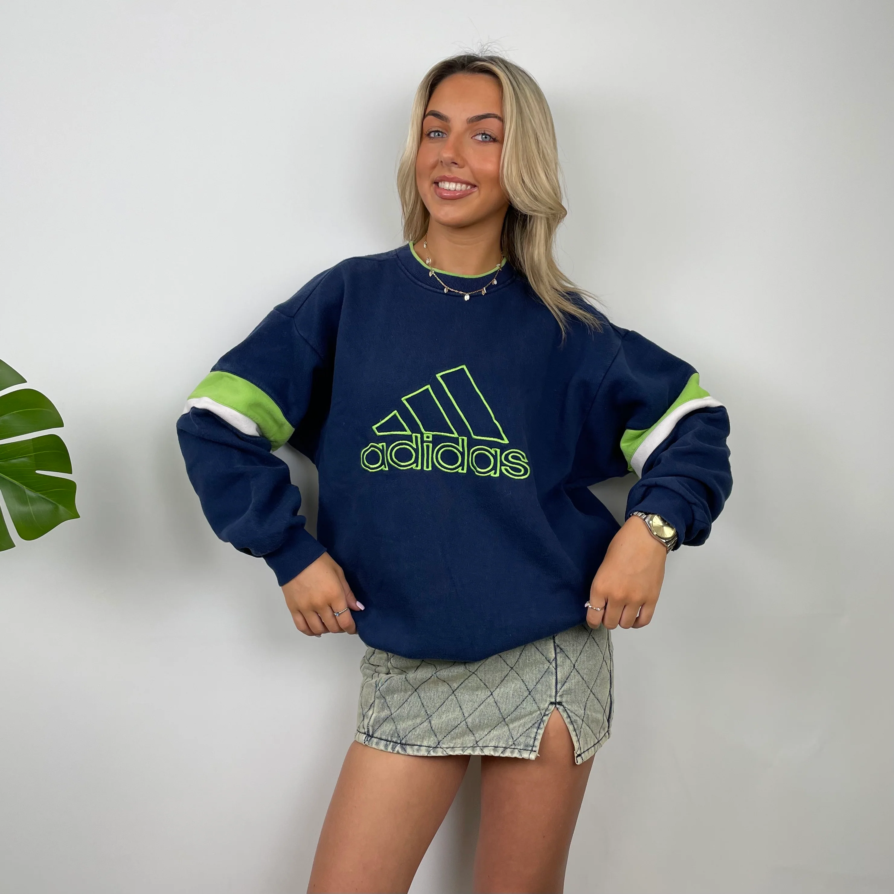 Adidas Navy Embroidered Spell Out Sweatshirt (M) - Image 4