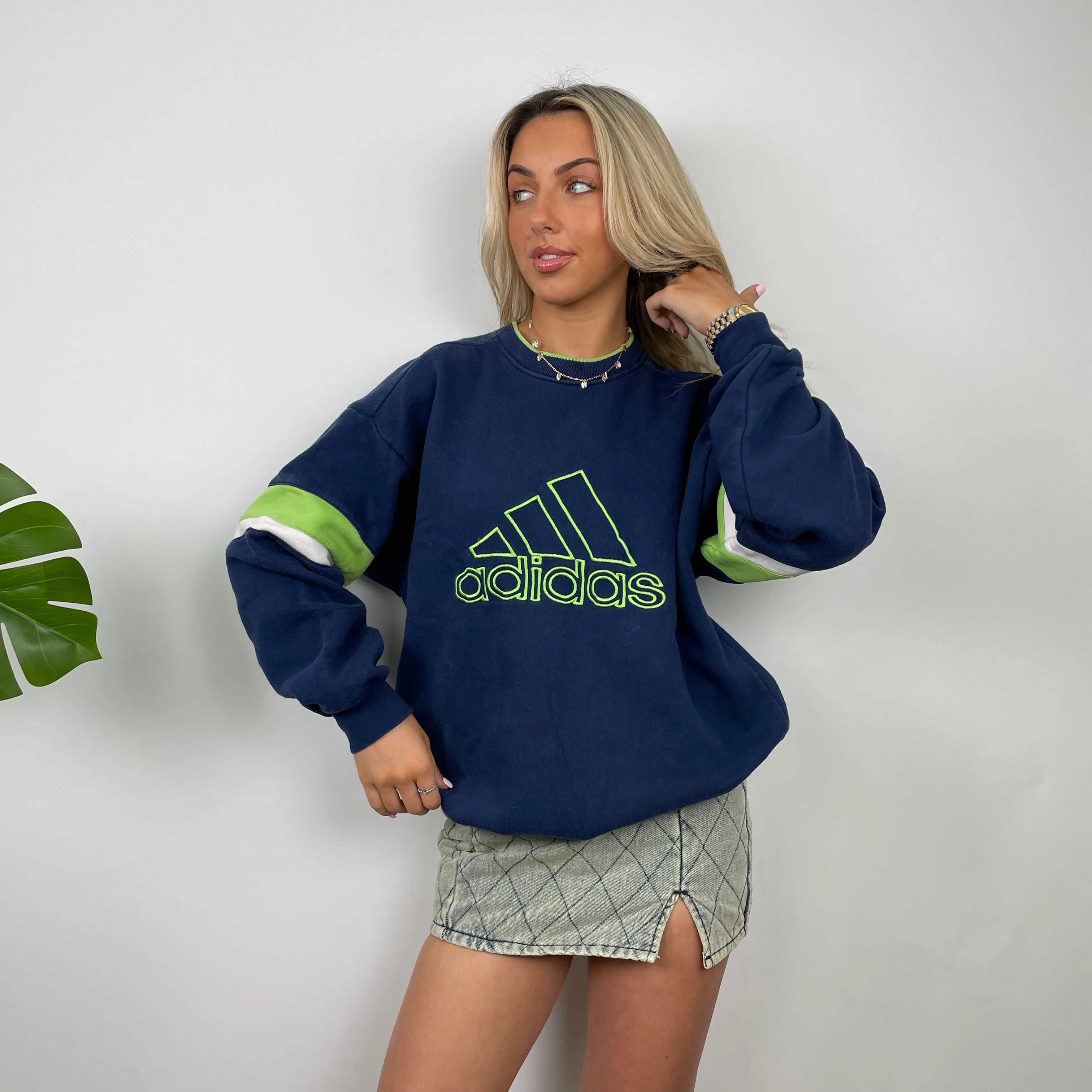 Adidas Navy Embroidered Spell Out Sweatshirt (M) - Image 5