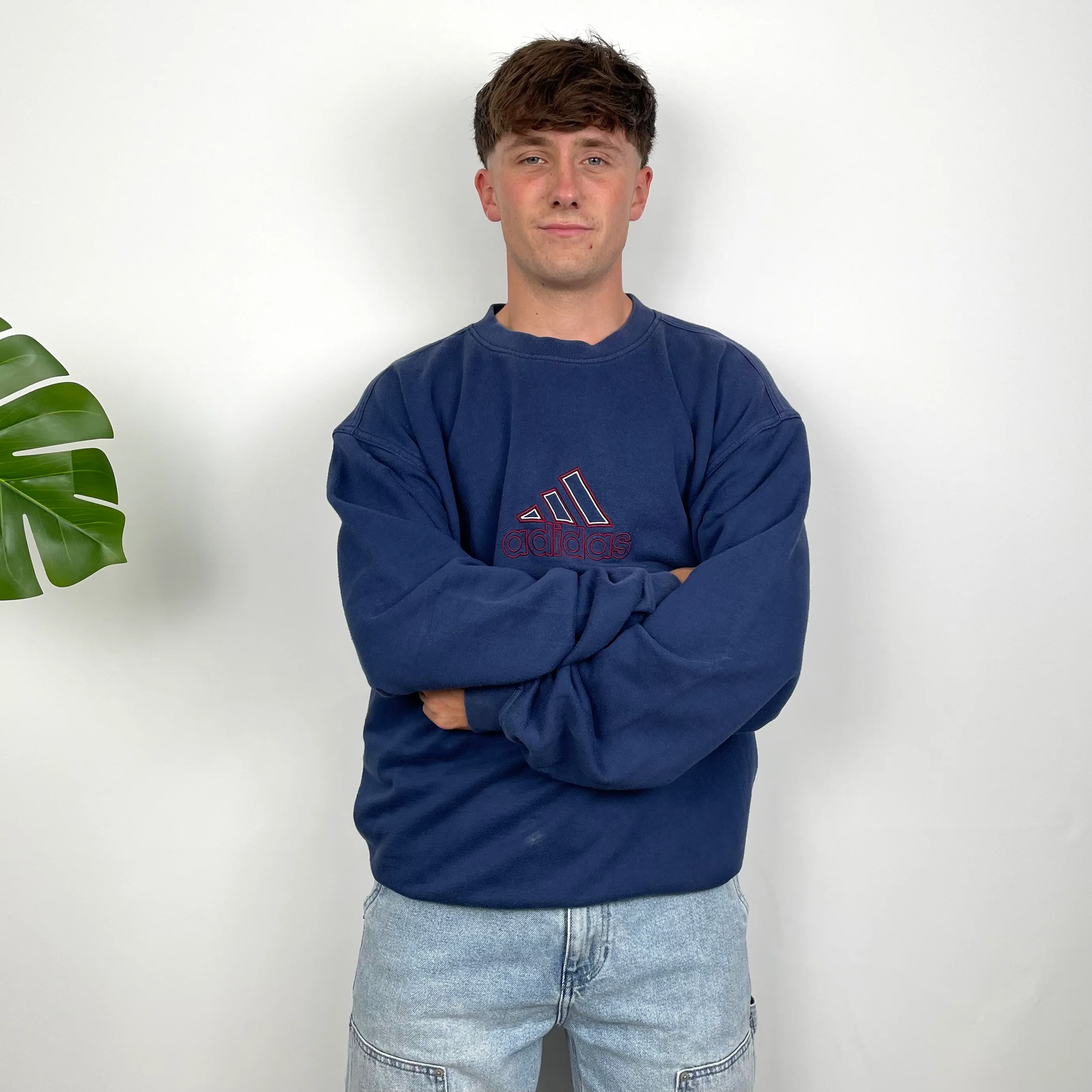 Adidas Navy Embroidered Spell Out Sweatshirt (XL) - Image 2