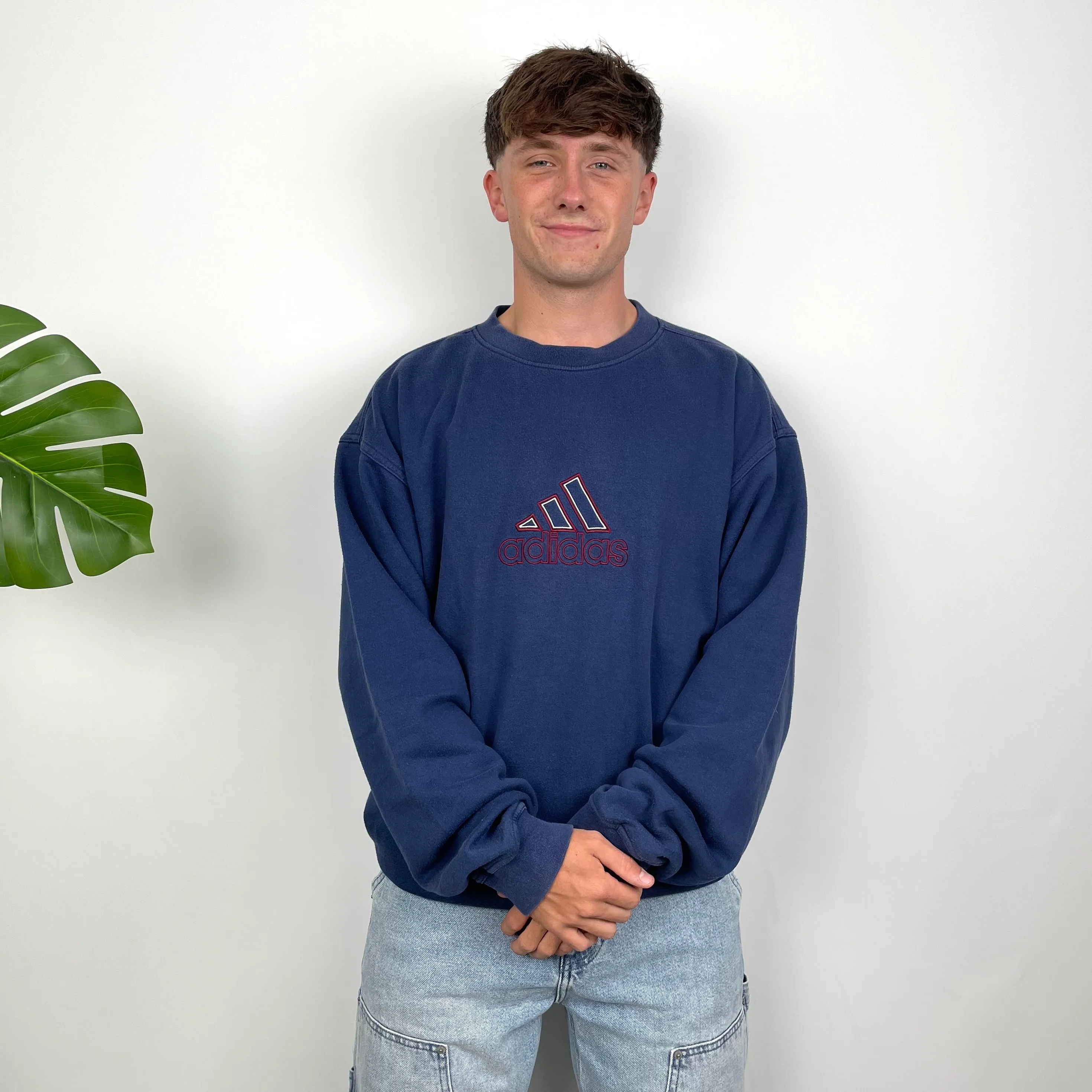 Adidas Navy Embroidered Spell Out Sweatshirt (XL) - Image 3