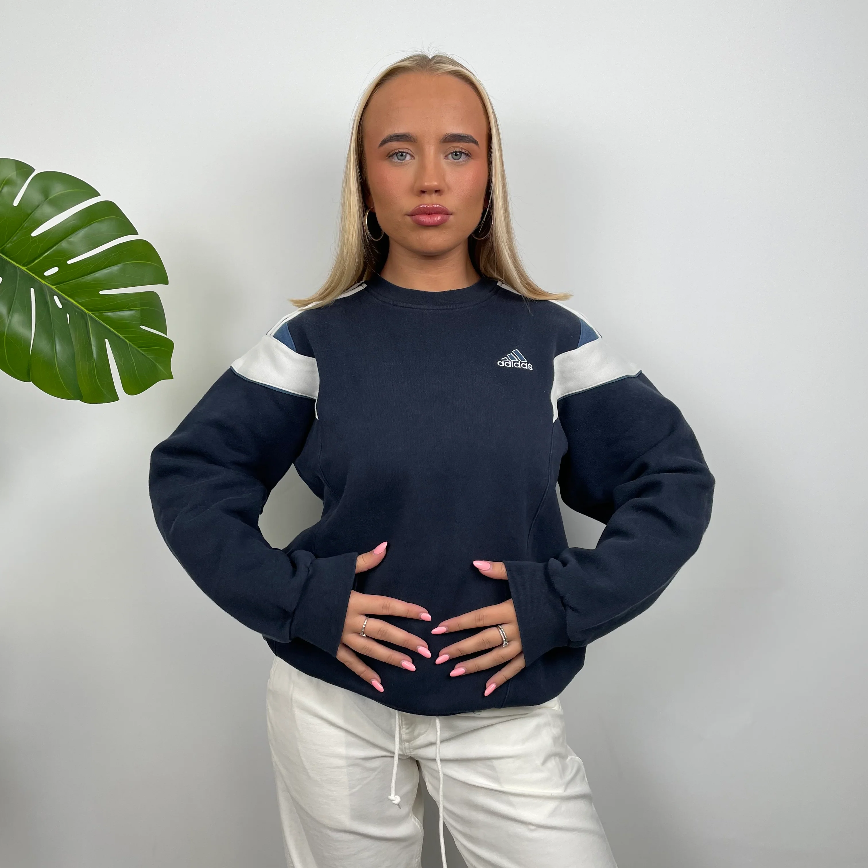 Adidas Navy Embroidered Spell Out Sweatshirt (L) - Image 2