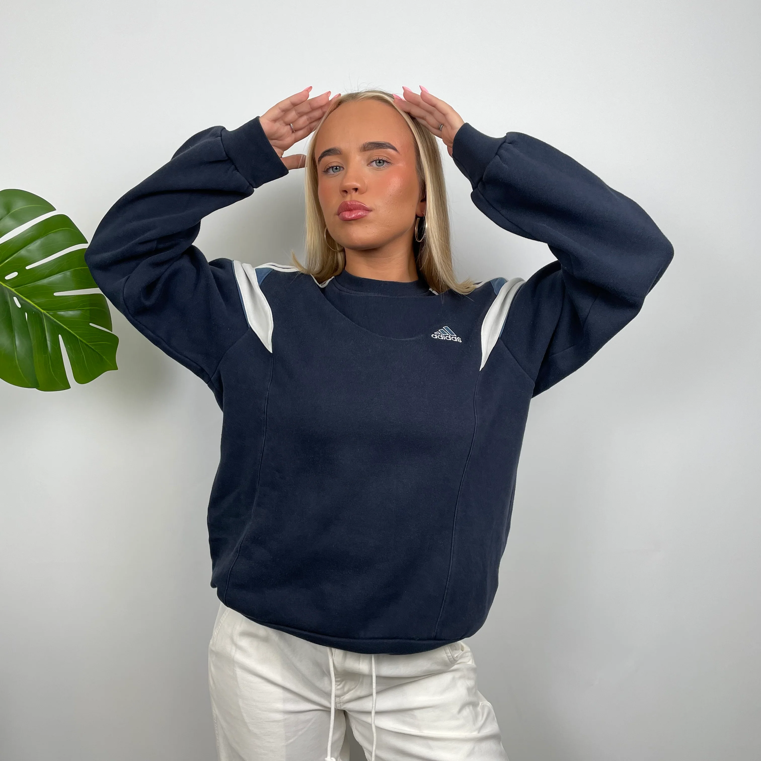 Adidas Navy Embroidered Spell Out Sweatshirt (L) - Image 3