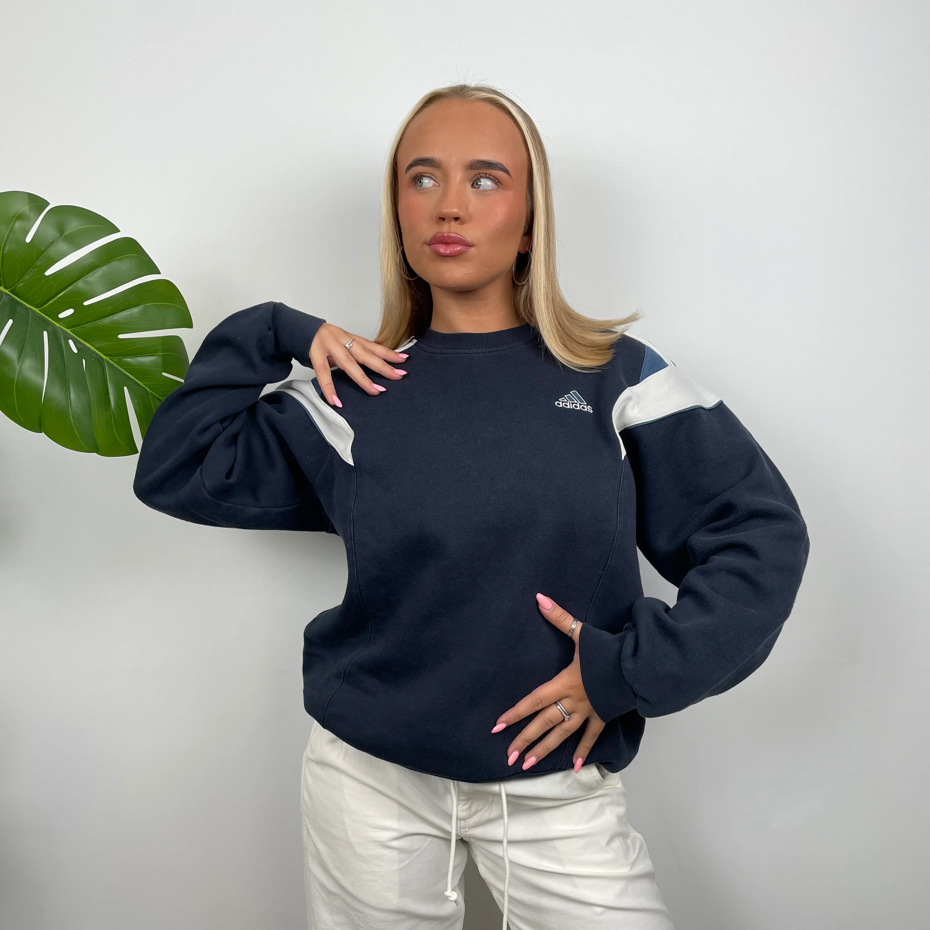 Adidas Navy Embroidered Spell Out Sweatshirt (L) - Image 6