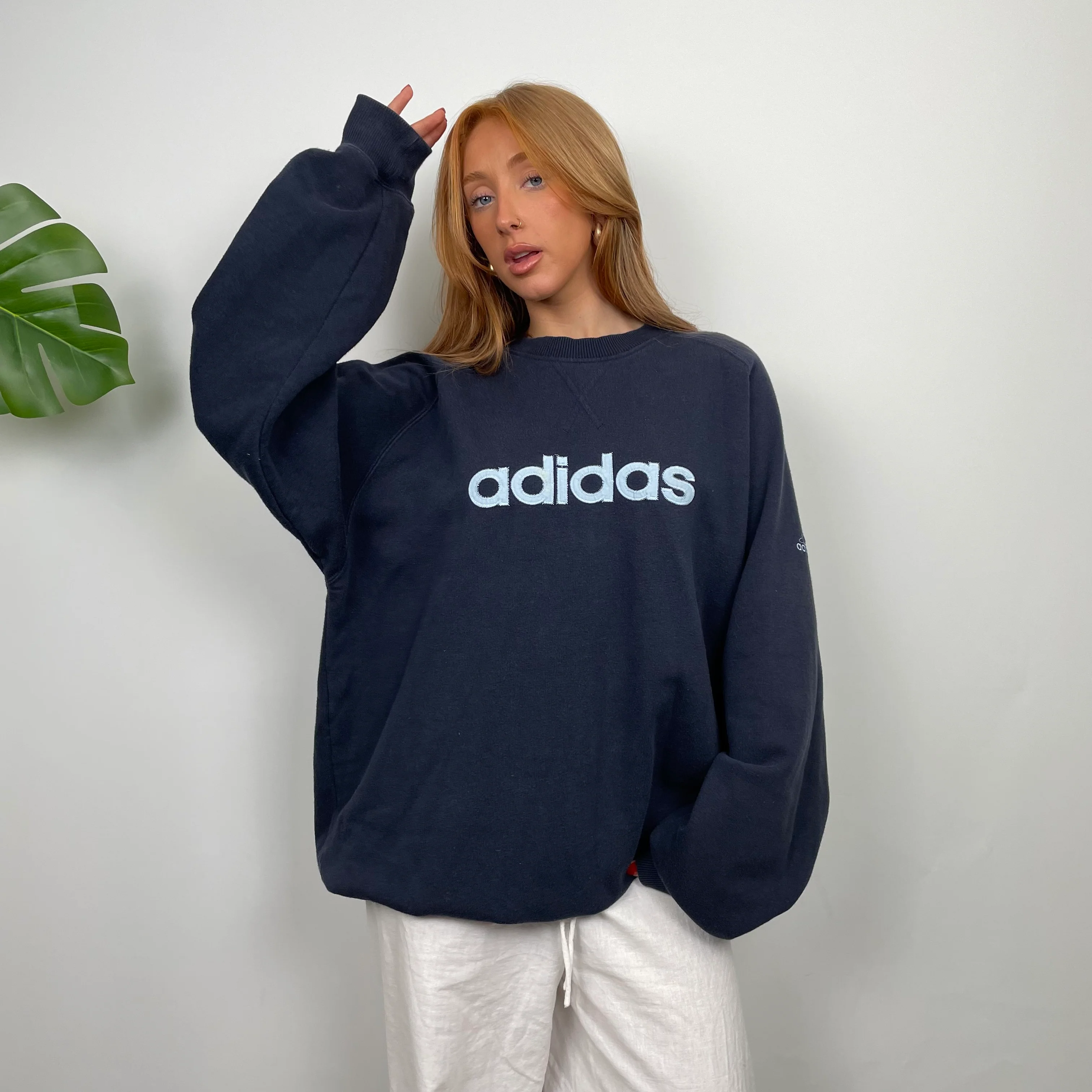 Adidas Navy Embroidered Spell Out Sweatshirt (XL) - Image 5