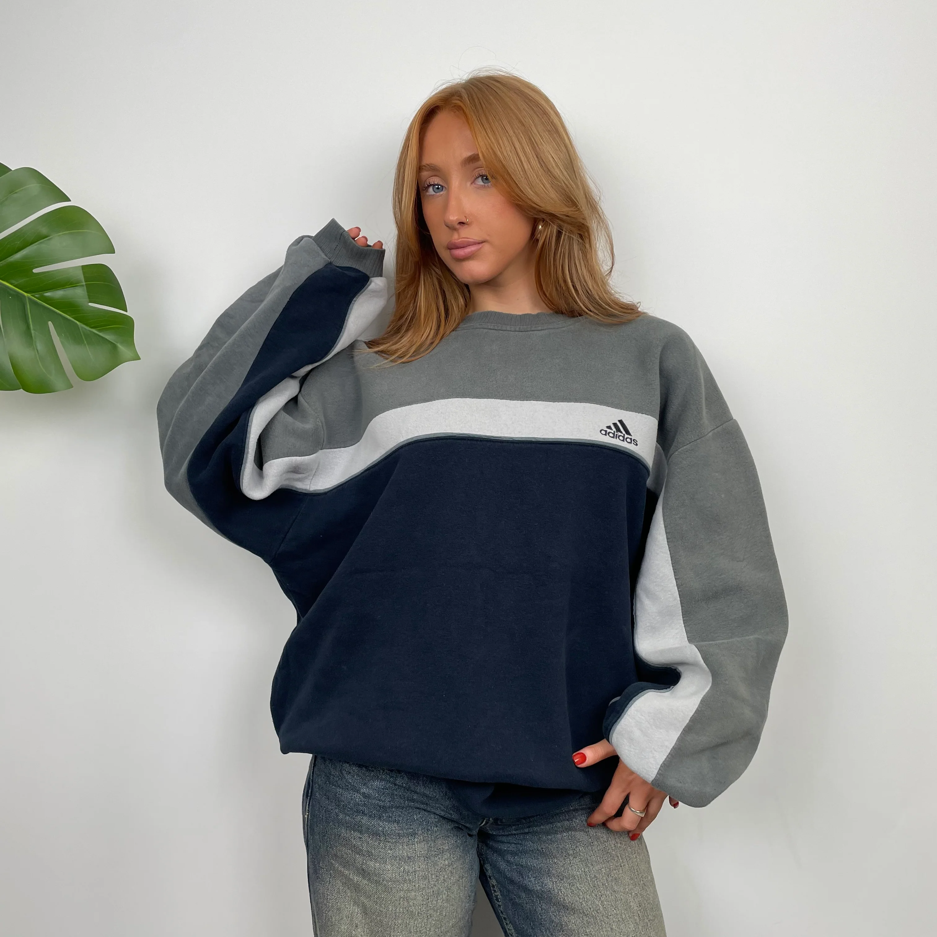 Adidas Navy Embroidered Spell Out Sweatshirt (XXL) - Image 2