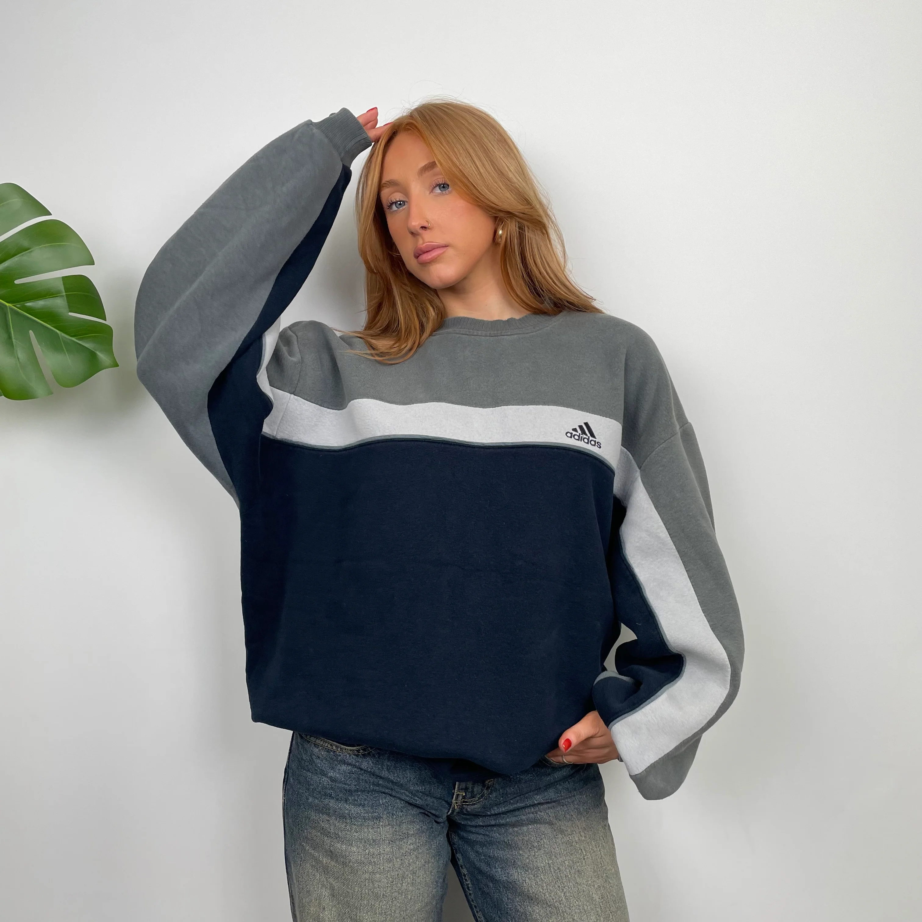 Adidas Navy Embroidered Spell Out Sweatshirt (XXL) - Image 5