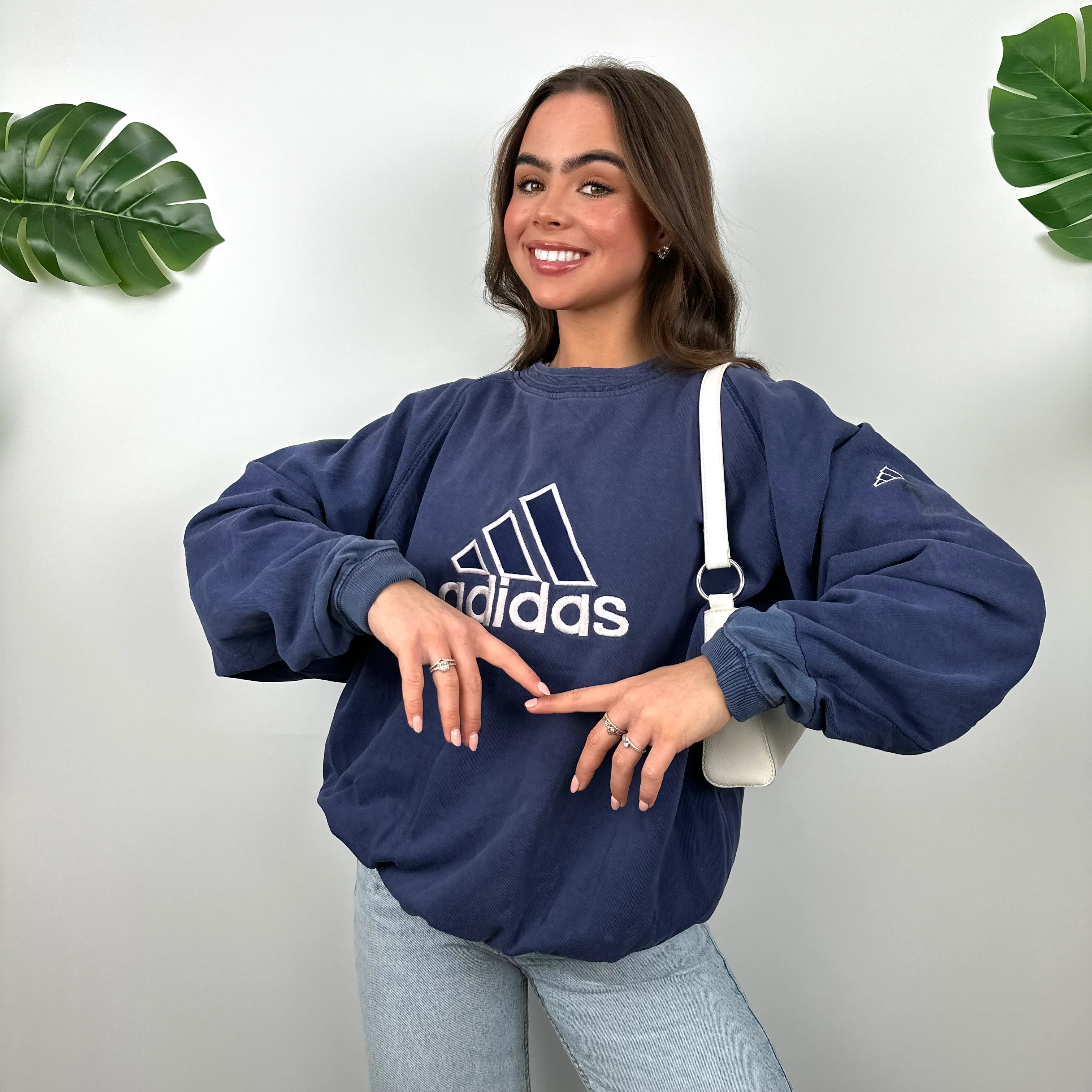 Adidas Navy Embroidered Spell Out Sweatshirt (L) - Image 6