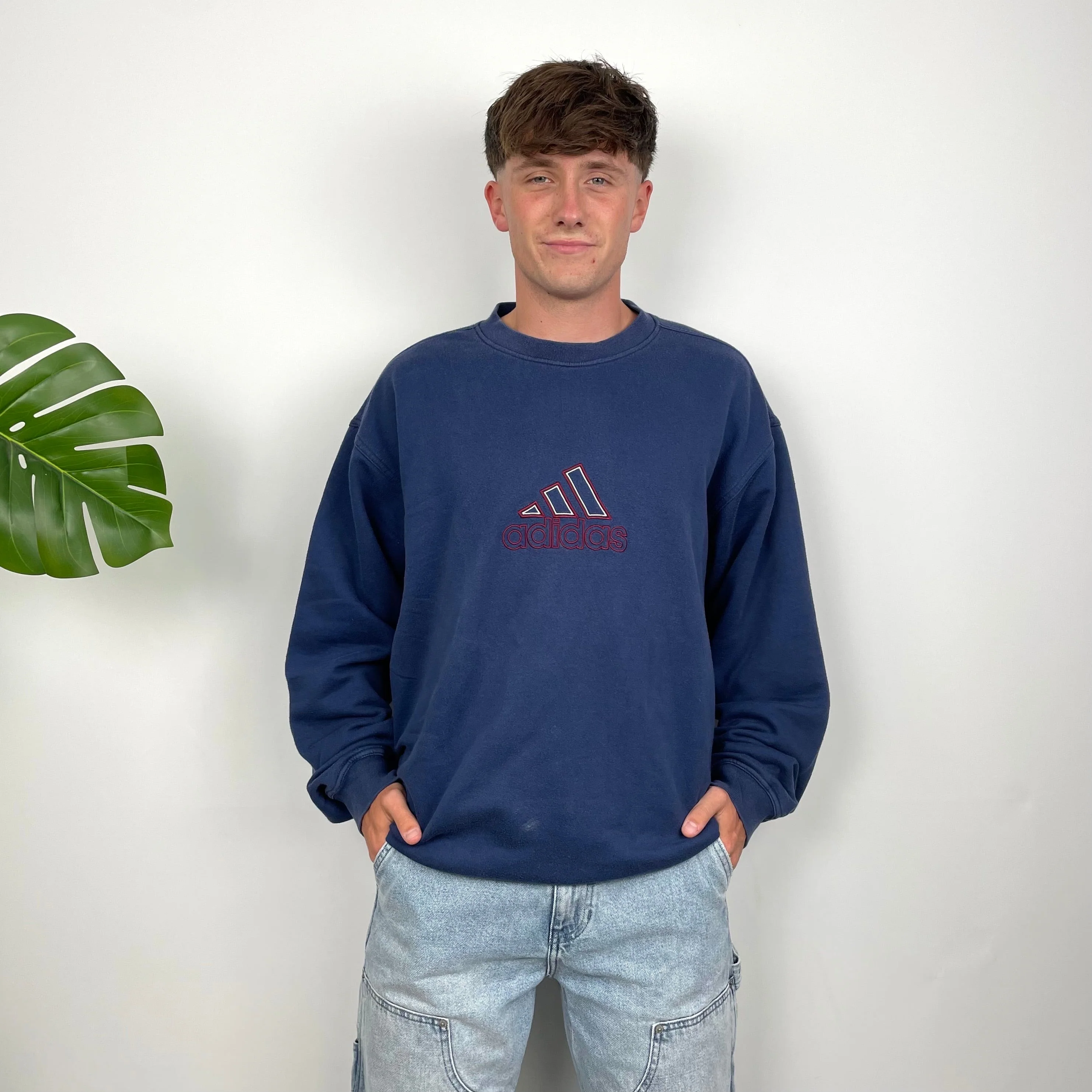 Adidas Navy Embroidered Spell Out Sweatshirt (L)
