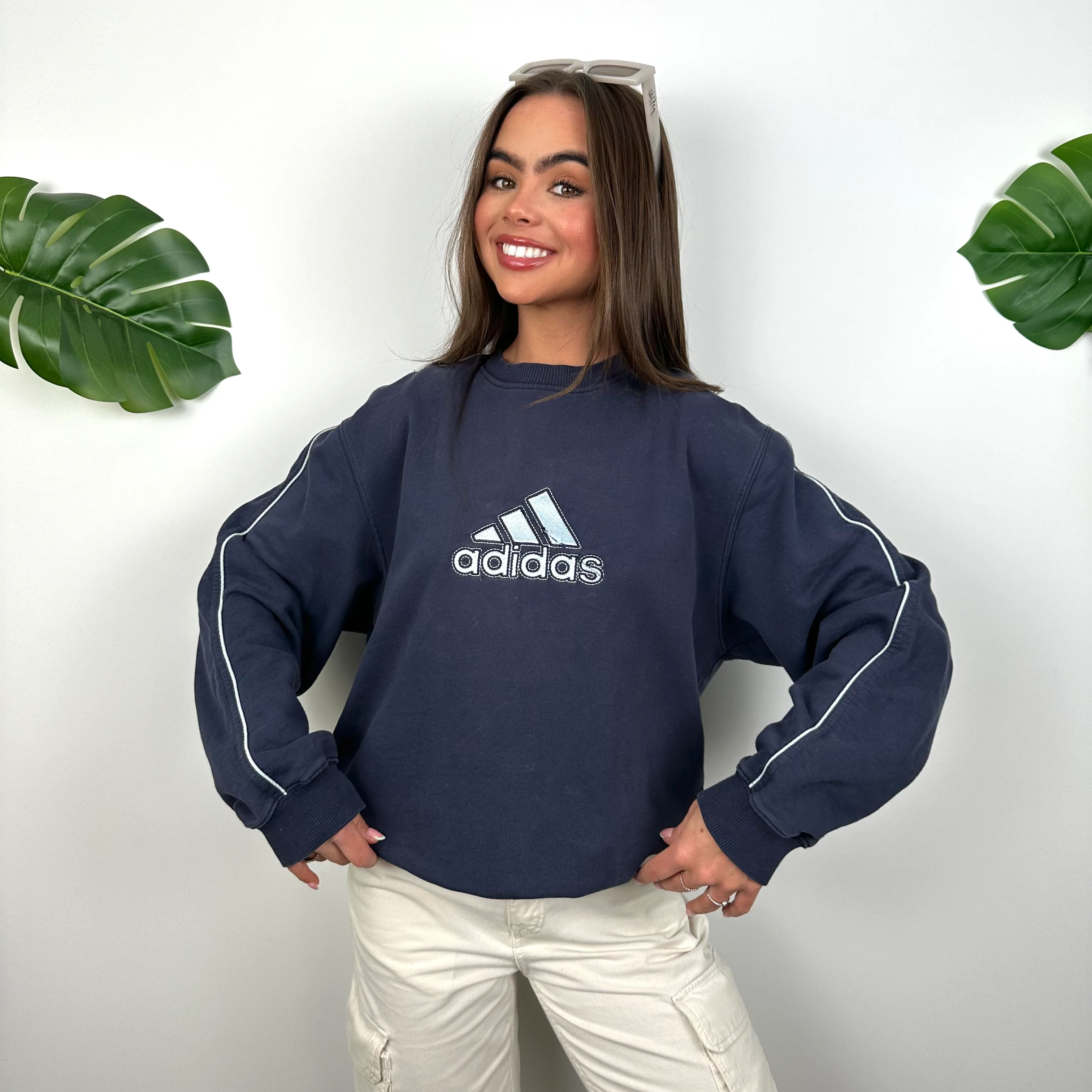 Adidas Navy Embroidered Spell Out Sweatshirt (M) - Image 2