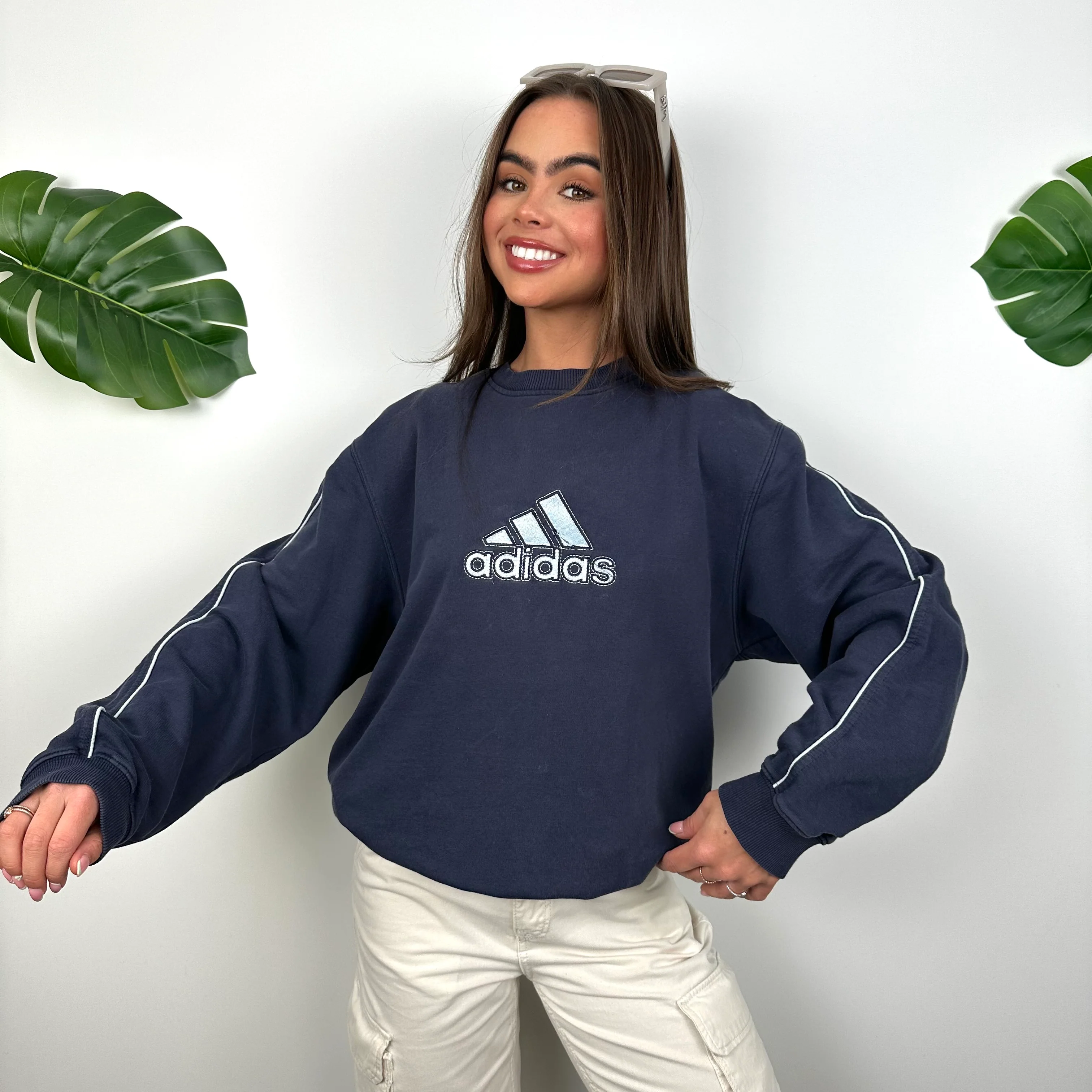 Adidas Navy Embroidered Spell Out Sweatshirt (M) - Image 3