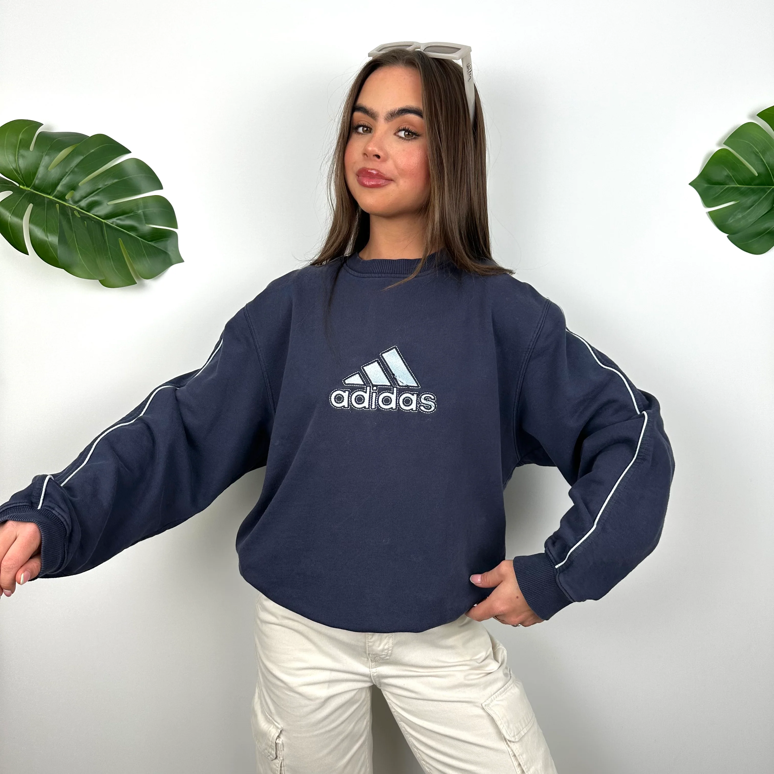 Adidas Navy Embroidered Spell Out Sweatshirt (M) - Image 4