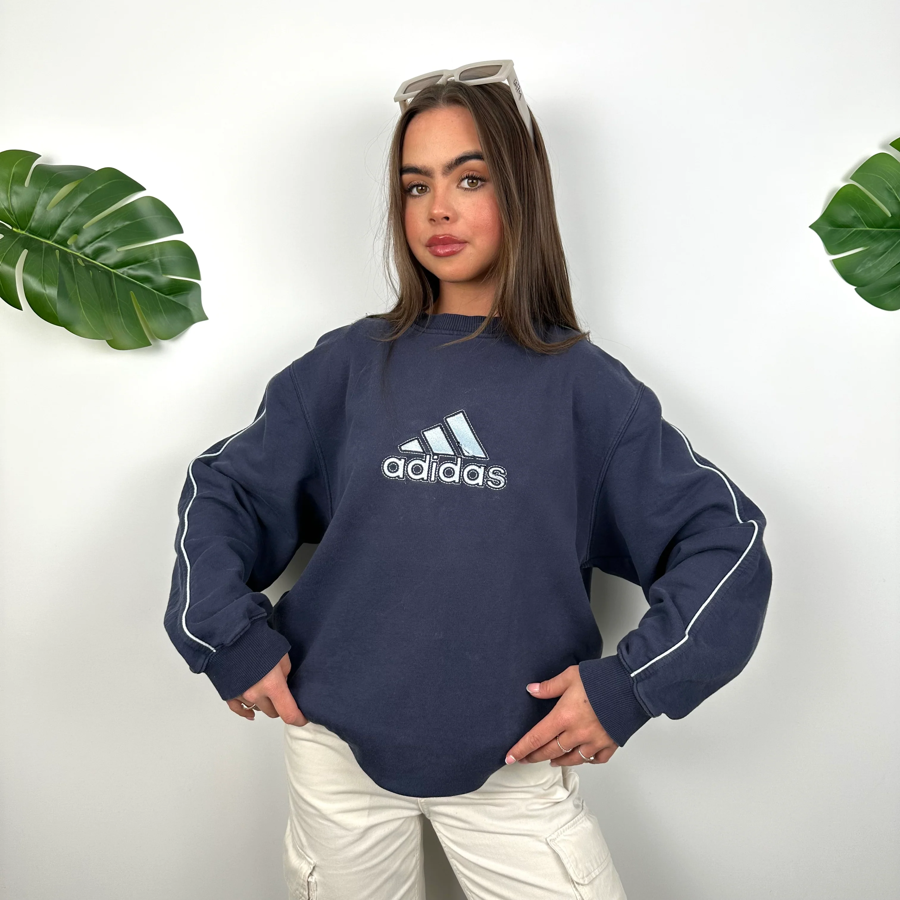 Adidas Navy Embroidered Spell Out Sweatshirt (M) - Image 5