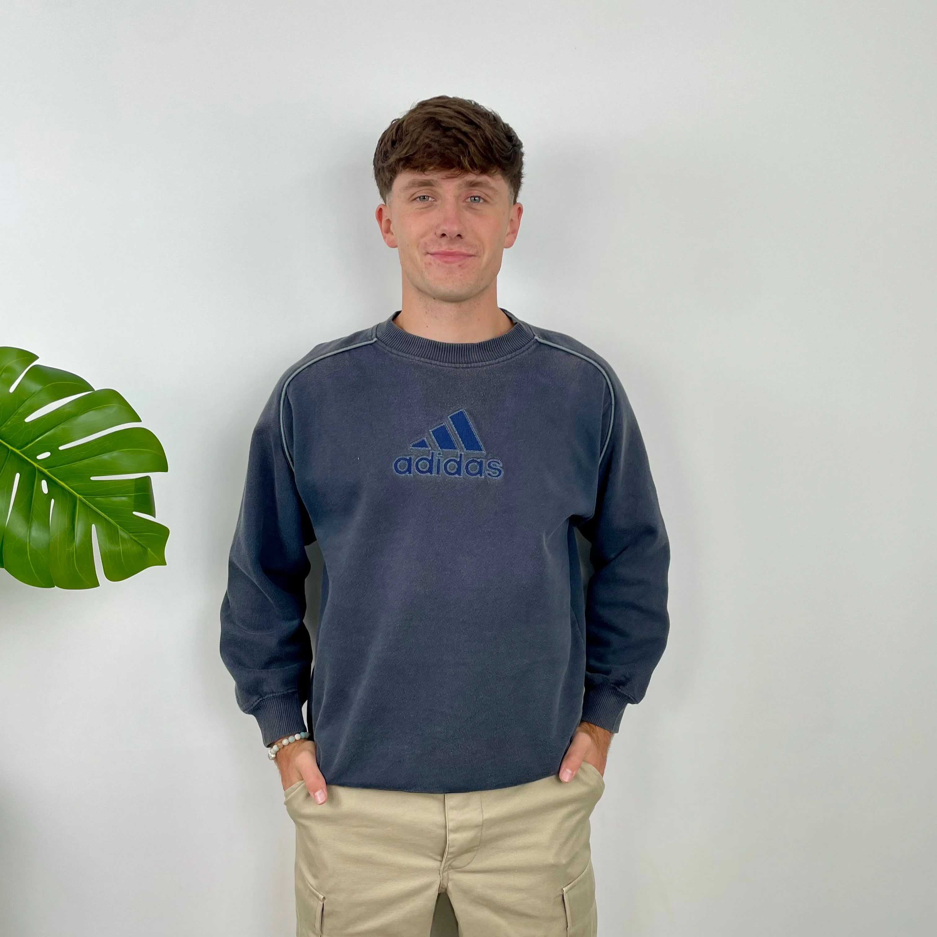 Adidas Navy Embroidered Spell Out Sweatshirt (M)