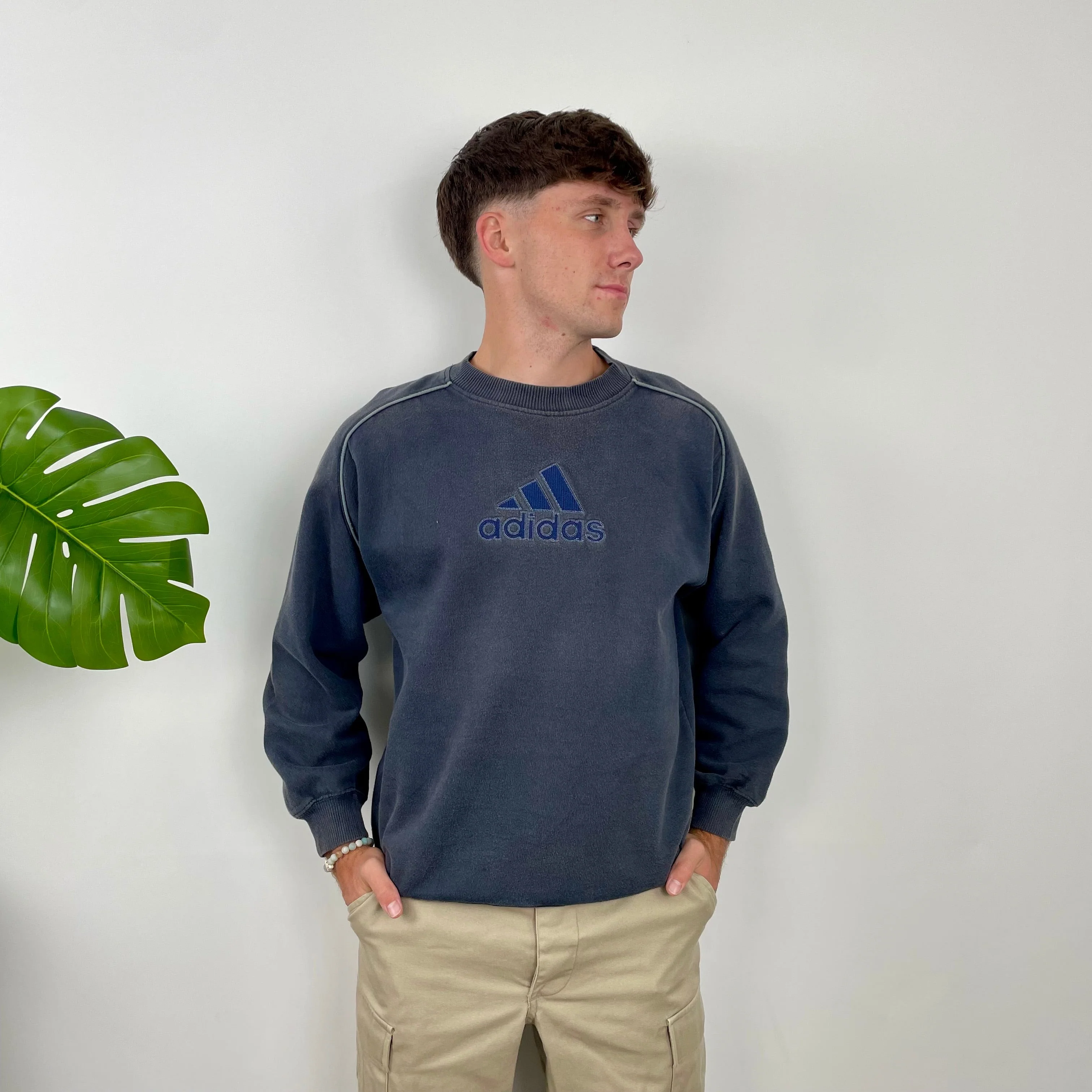 Adidas Navy Embroidered Spell Out Sweatshirt (M) - Image 2