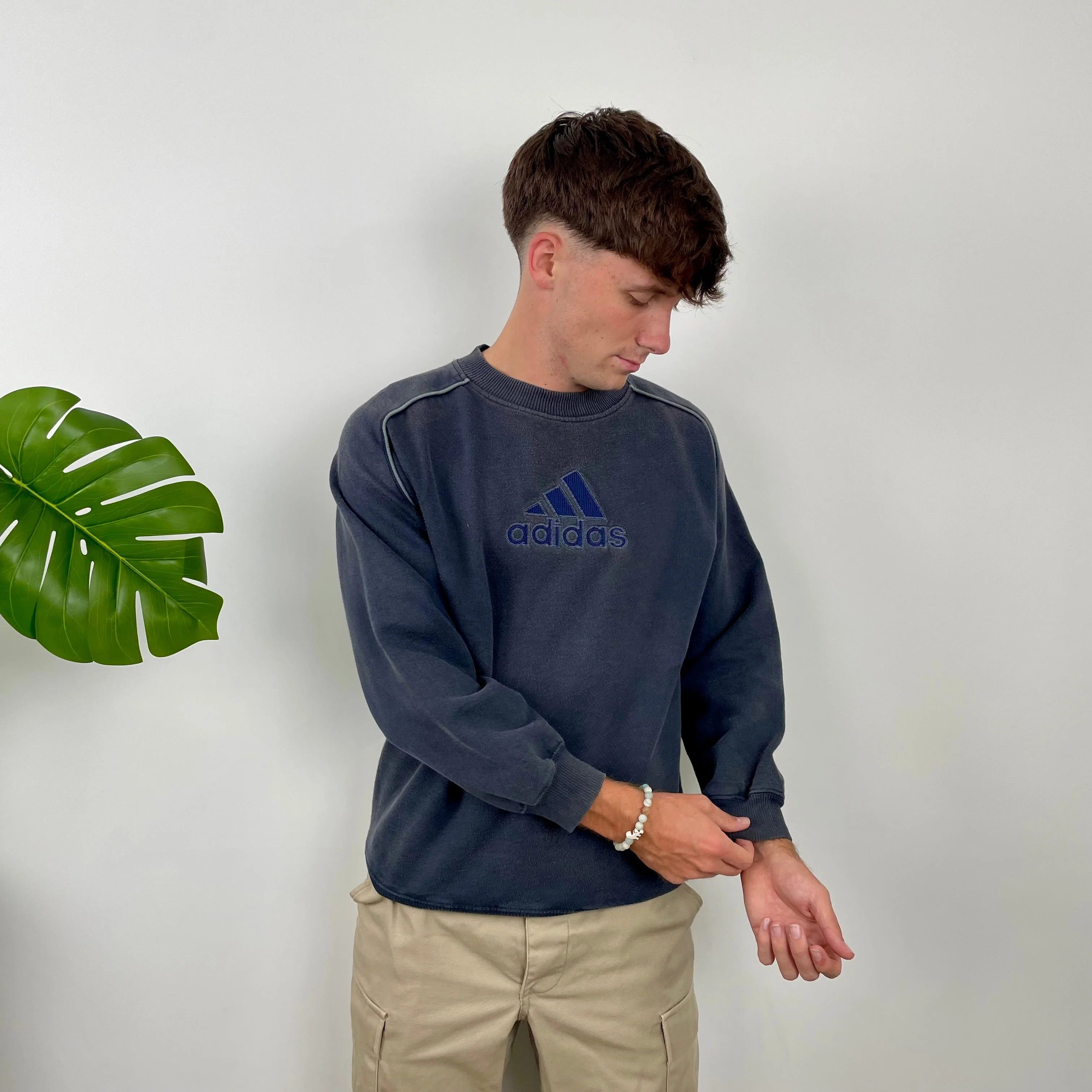 Adidas Navy Embroidered Spell Out Sweatshirt (M) - Image 3