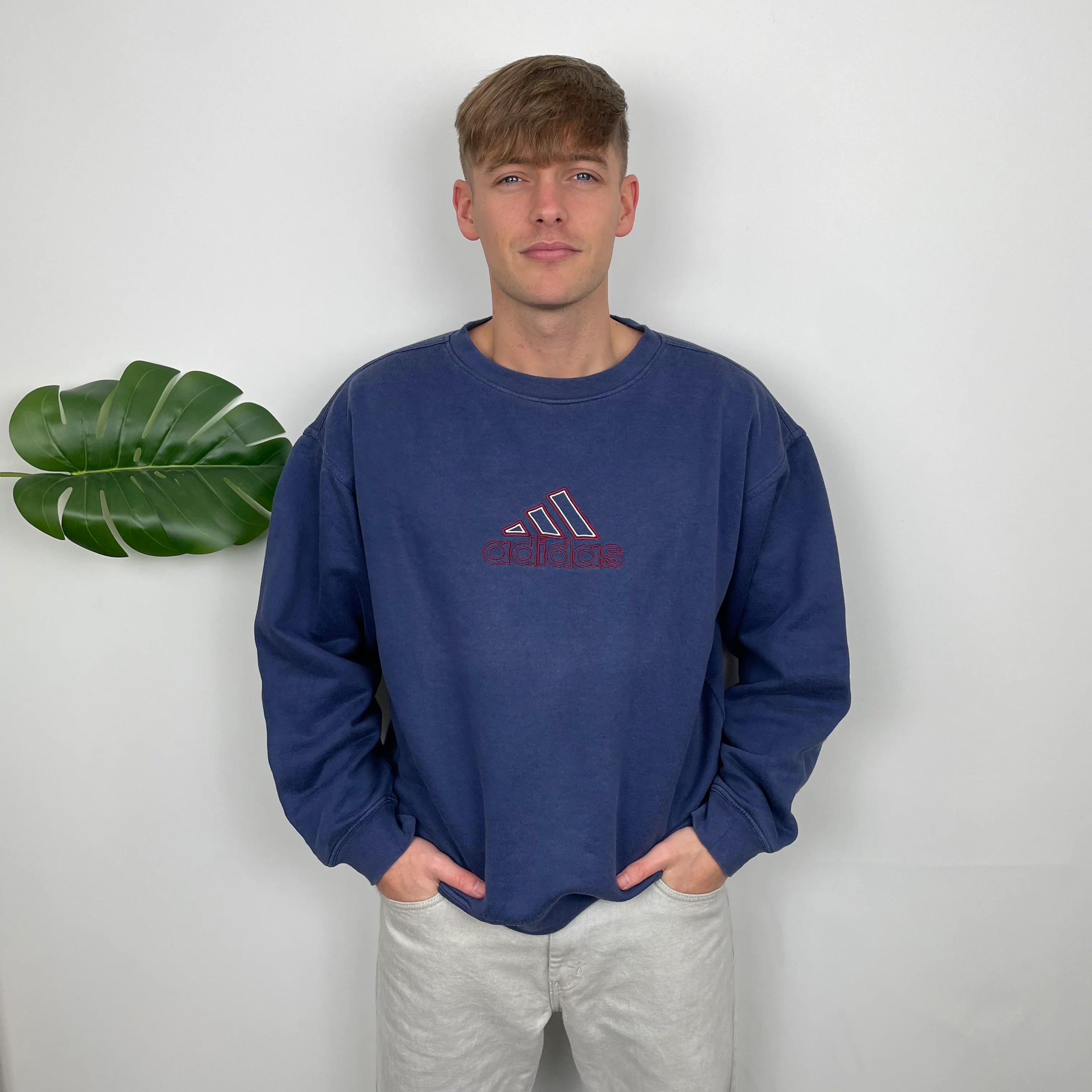 Adidas Navy Embroidered Spell Out Sweatshirt (S)
