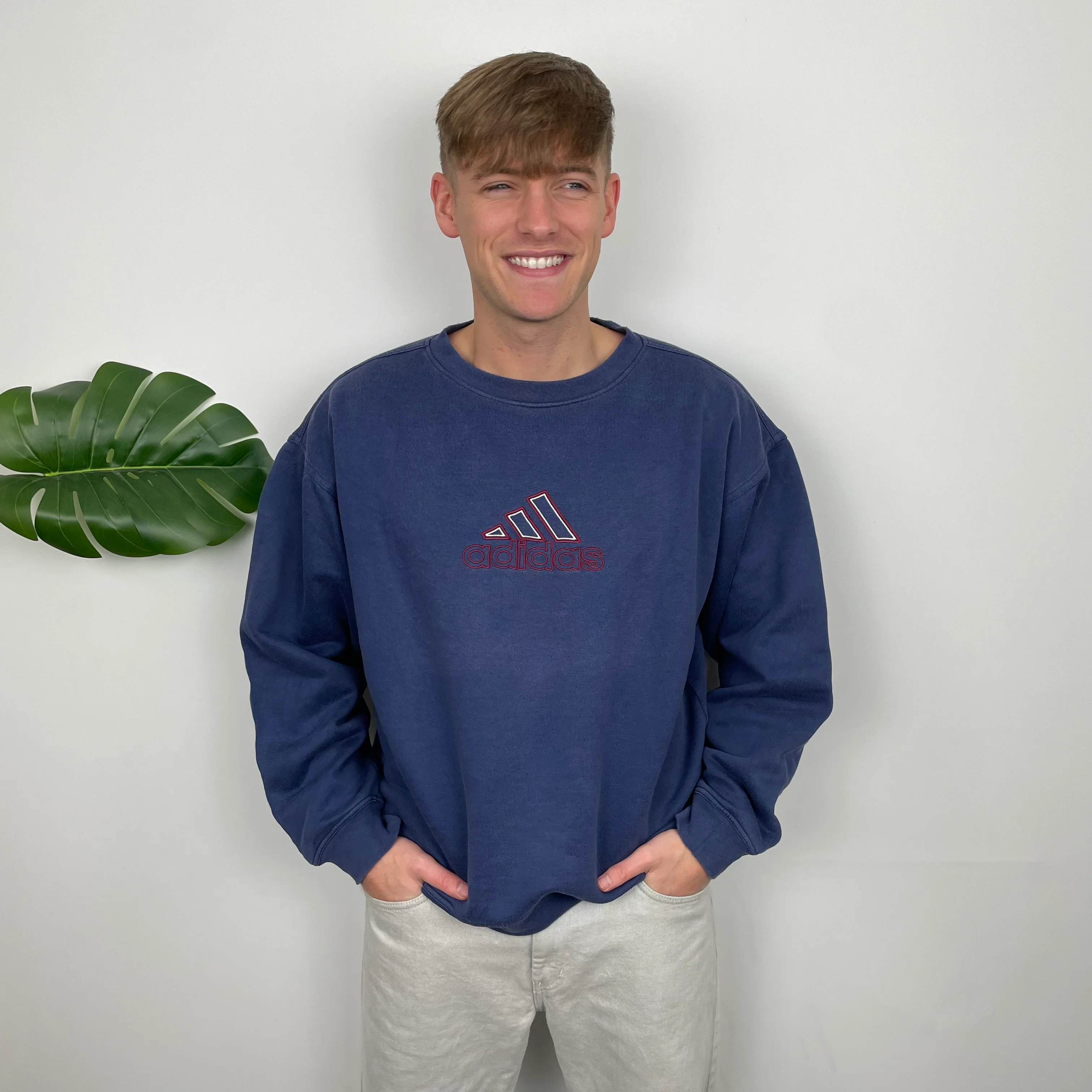 Adidas Navy Embroidered Spell Out Sweatshirt (S) - Image 2