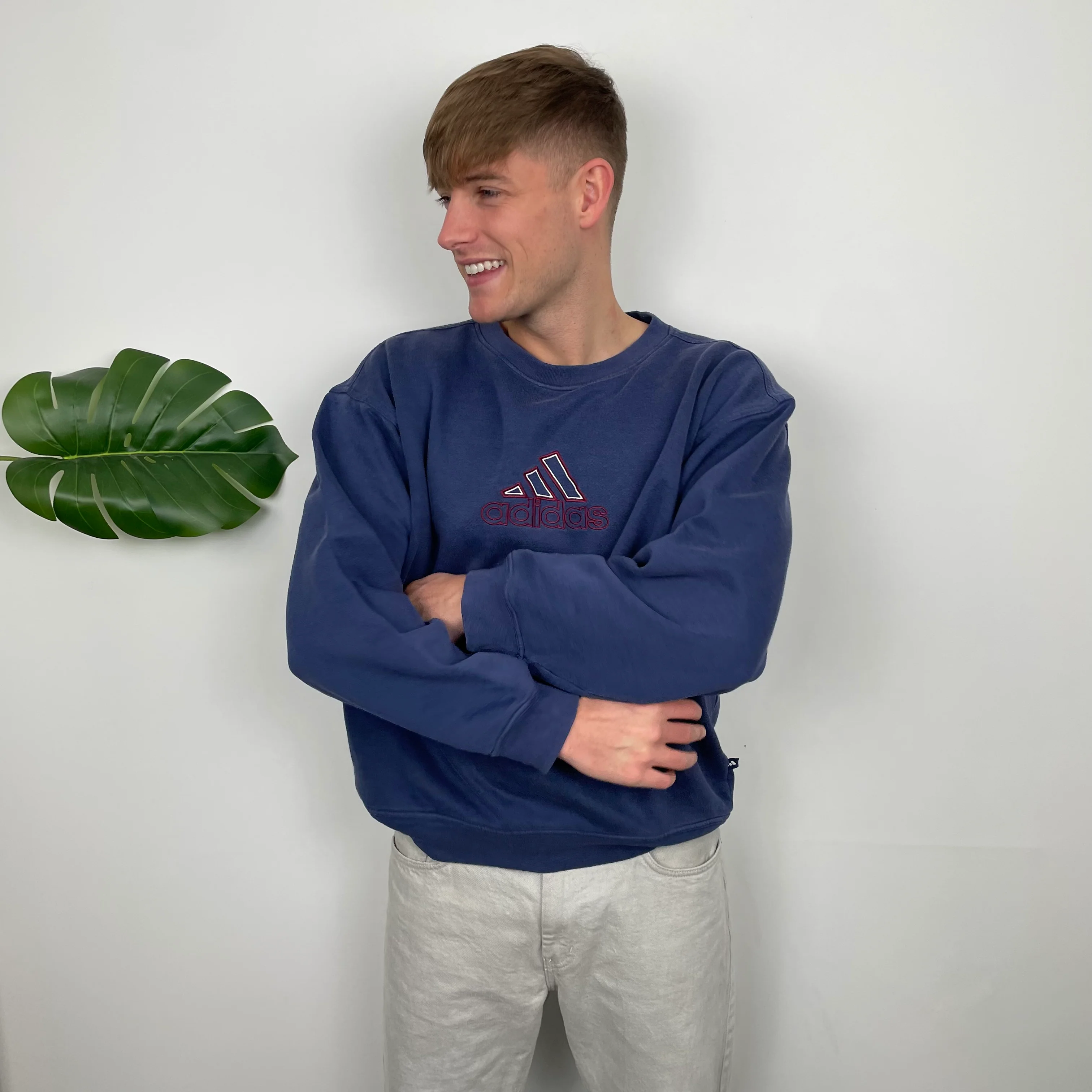Adidas Navy Embroidered Spell Out Sweatshirt (S) - Image 4