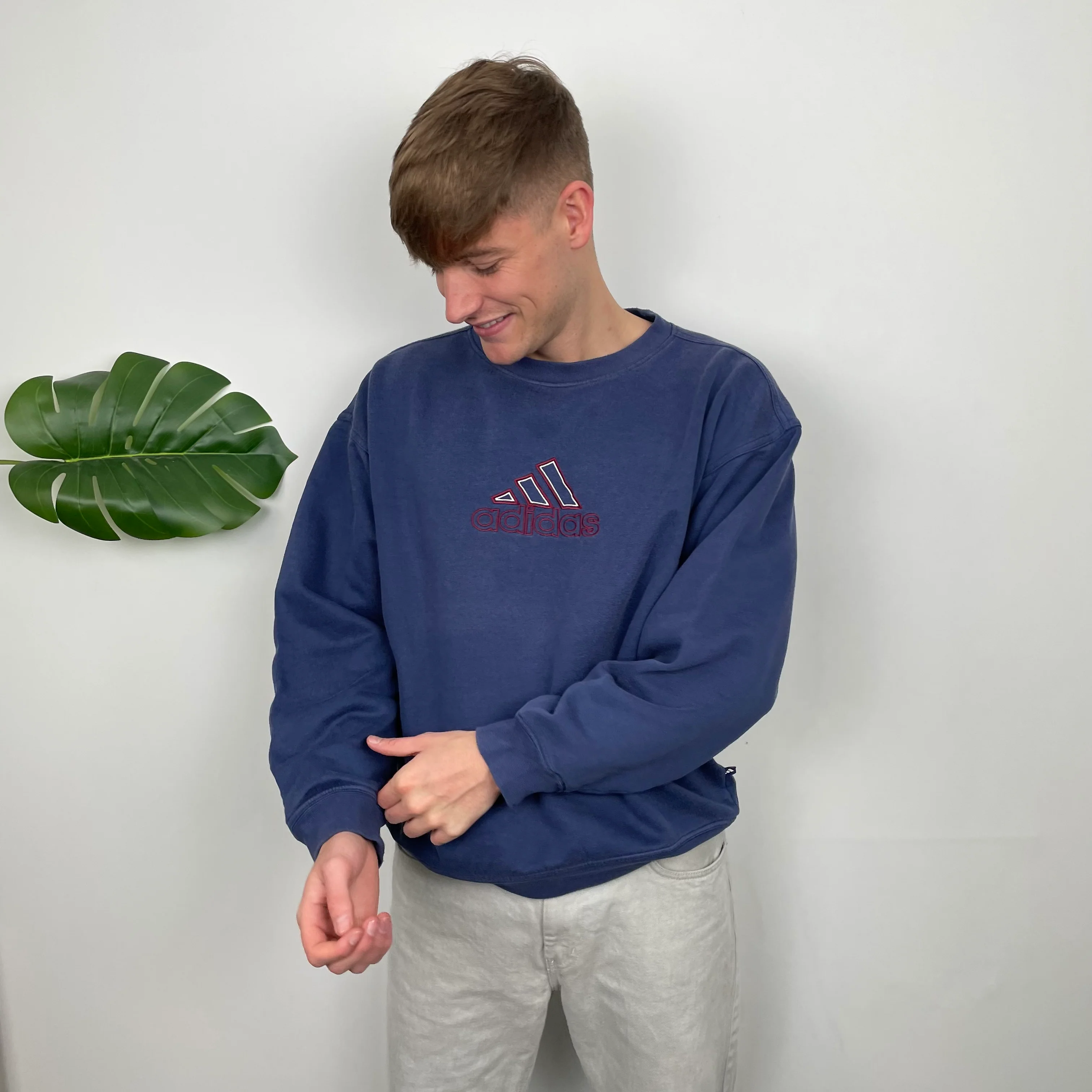Adidas Navy Embroidered Spell Out Sweatshirt (S) - Image 7